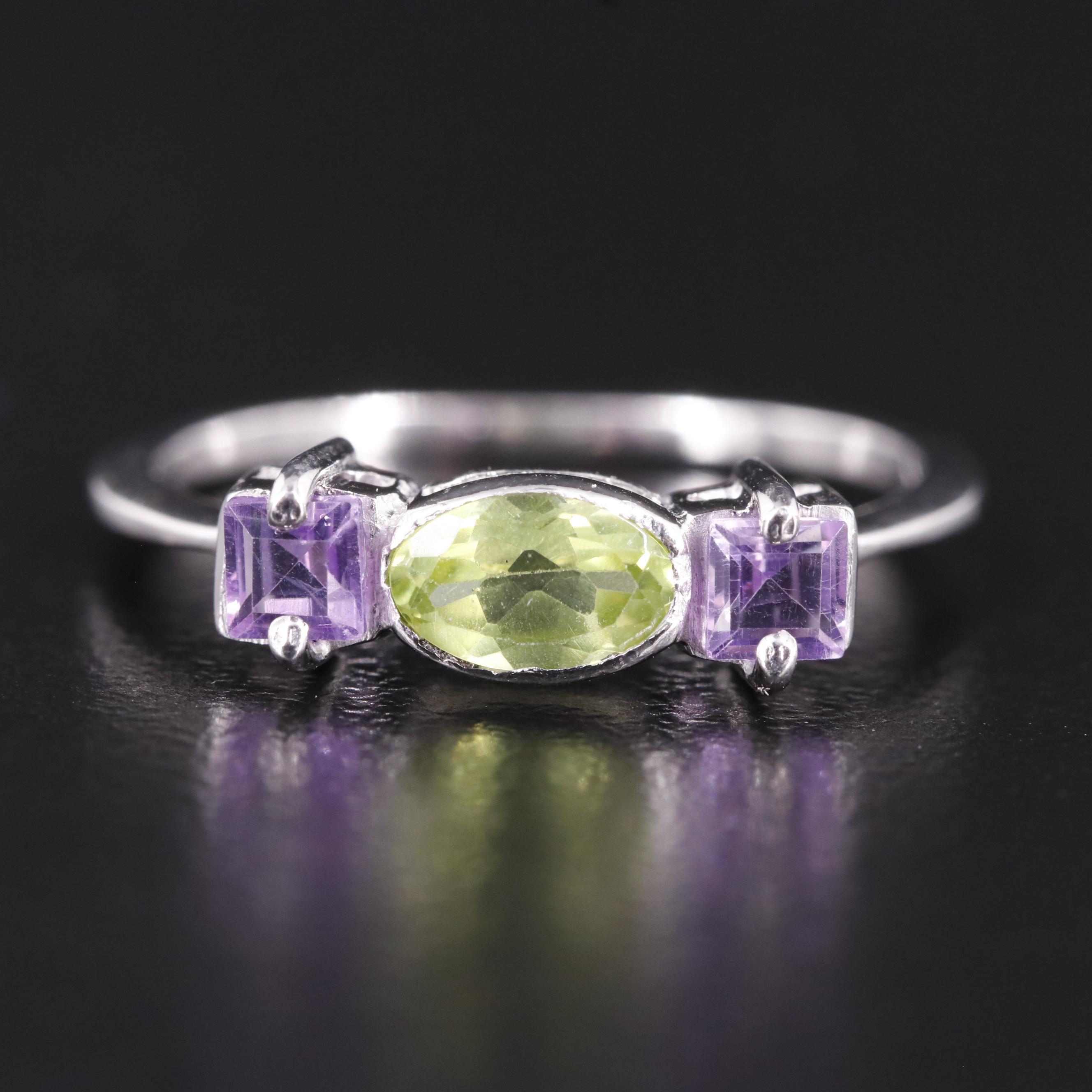 Sterling Peridot and Amethyst Ring