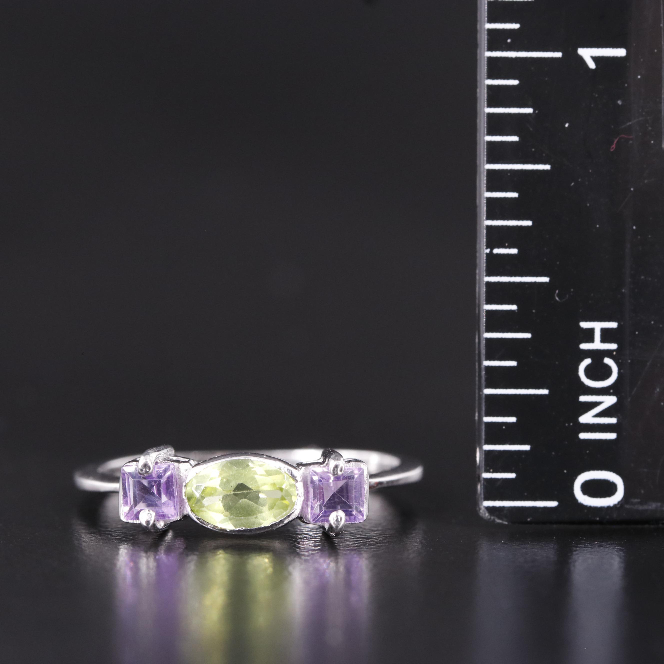 Sterling Peridot and Amethyst Ring
