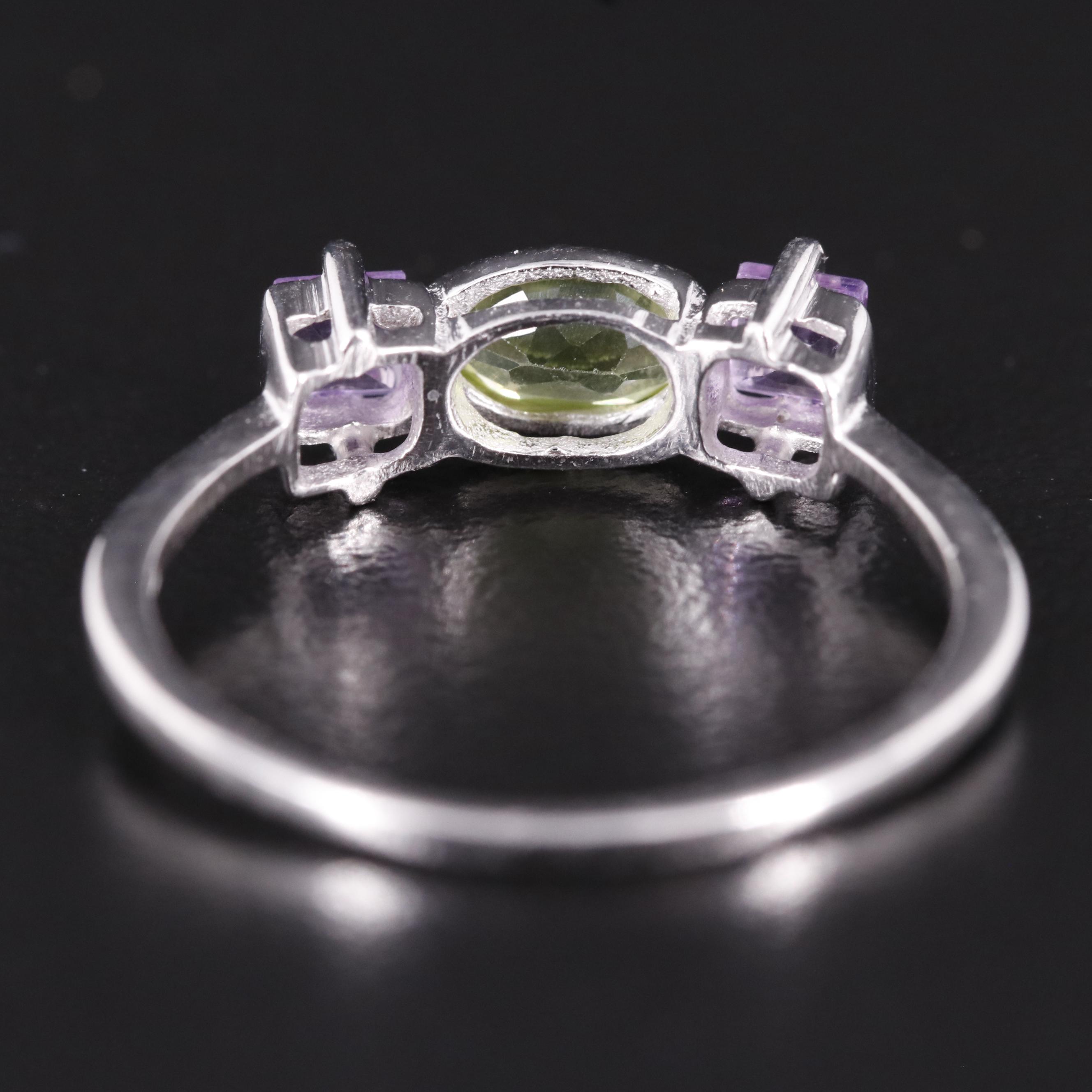 Sterling Peridot and Amethyst Ring