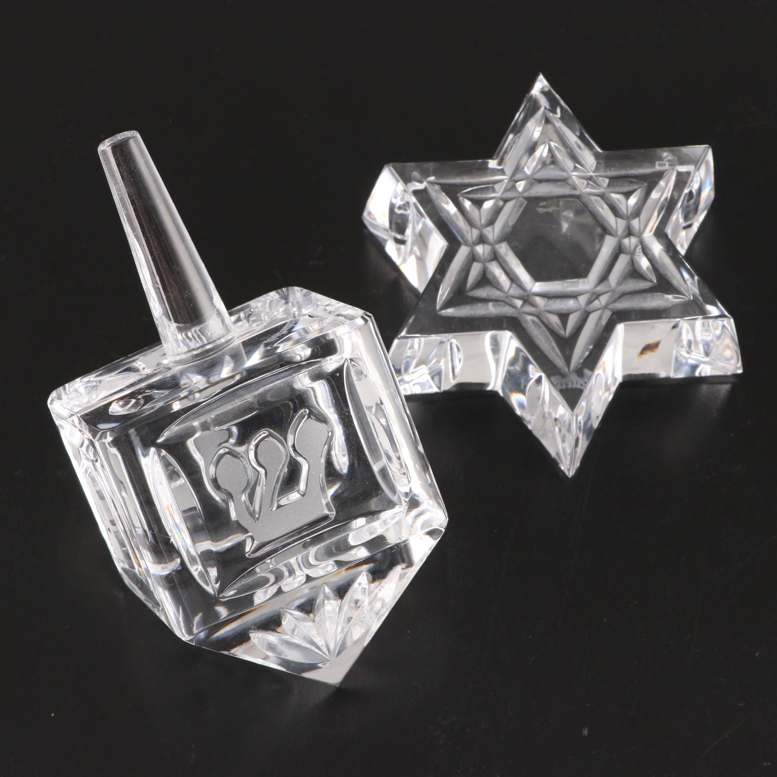 Waterford Crystal Dreidel and Star of David Paperweights