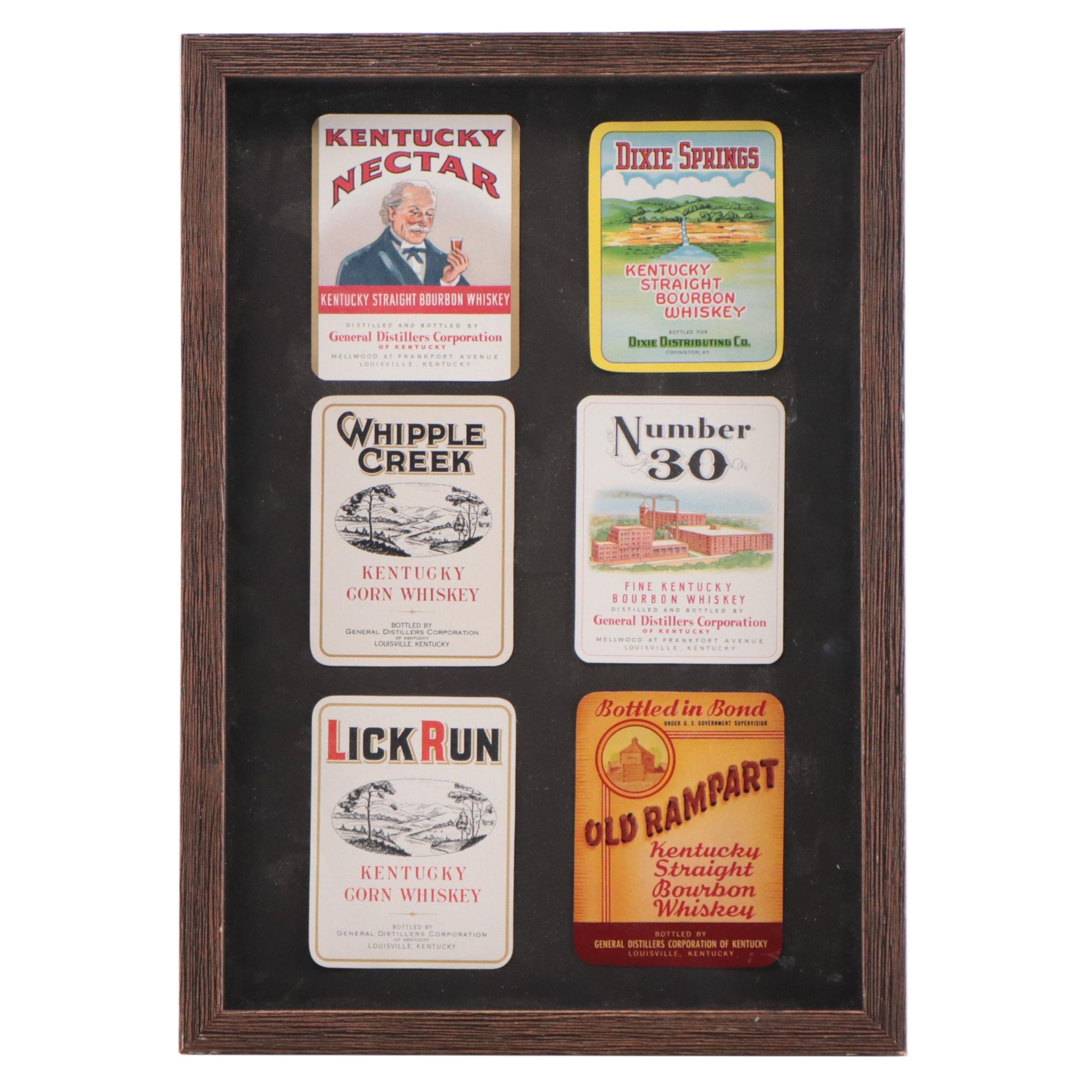 Kentucky Bourbon Labels in Frame, 1930s-1950s