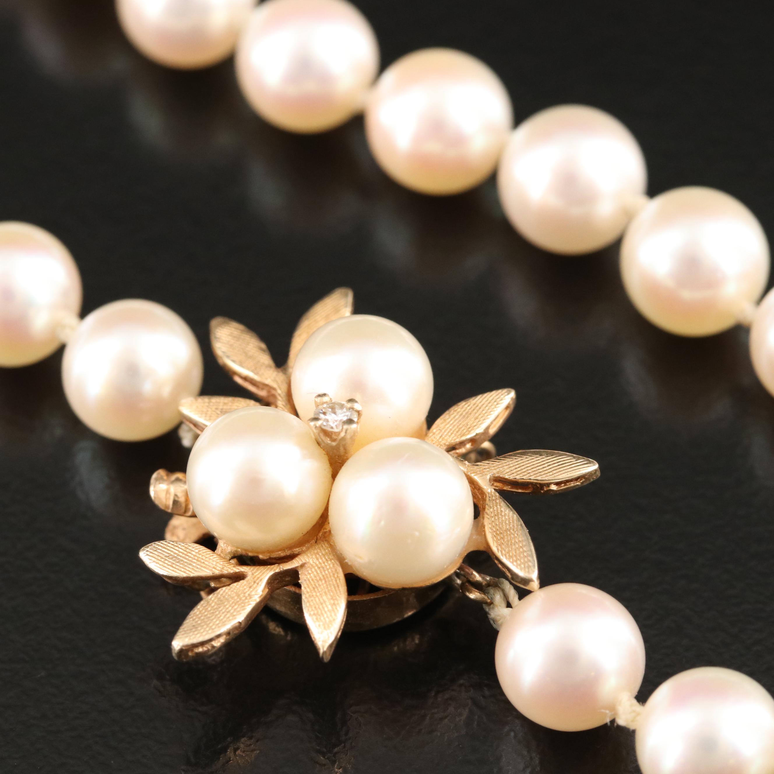 Pearl and Diamond Necklace with 14K Clasp