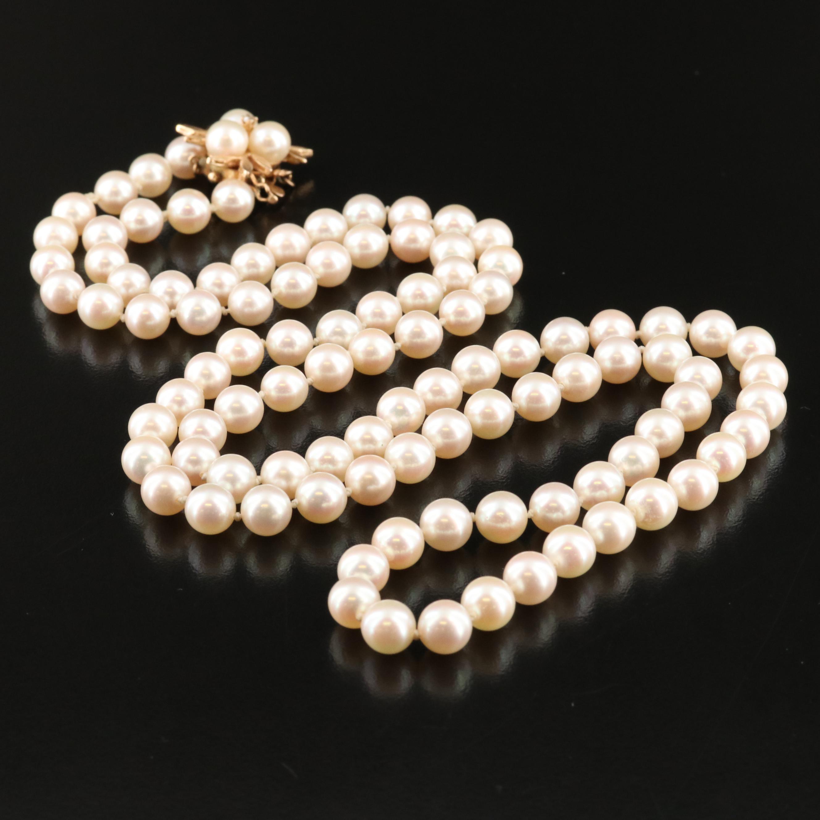 Pearl and Diamond Necklace with 14K Clasp