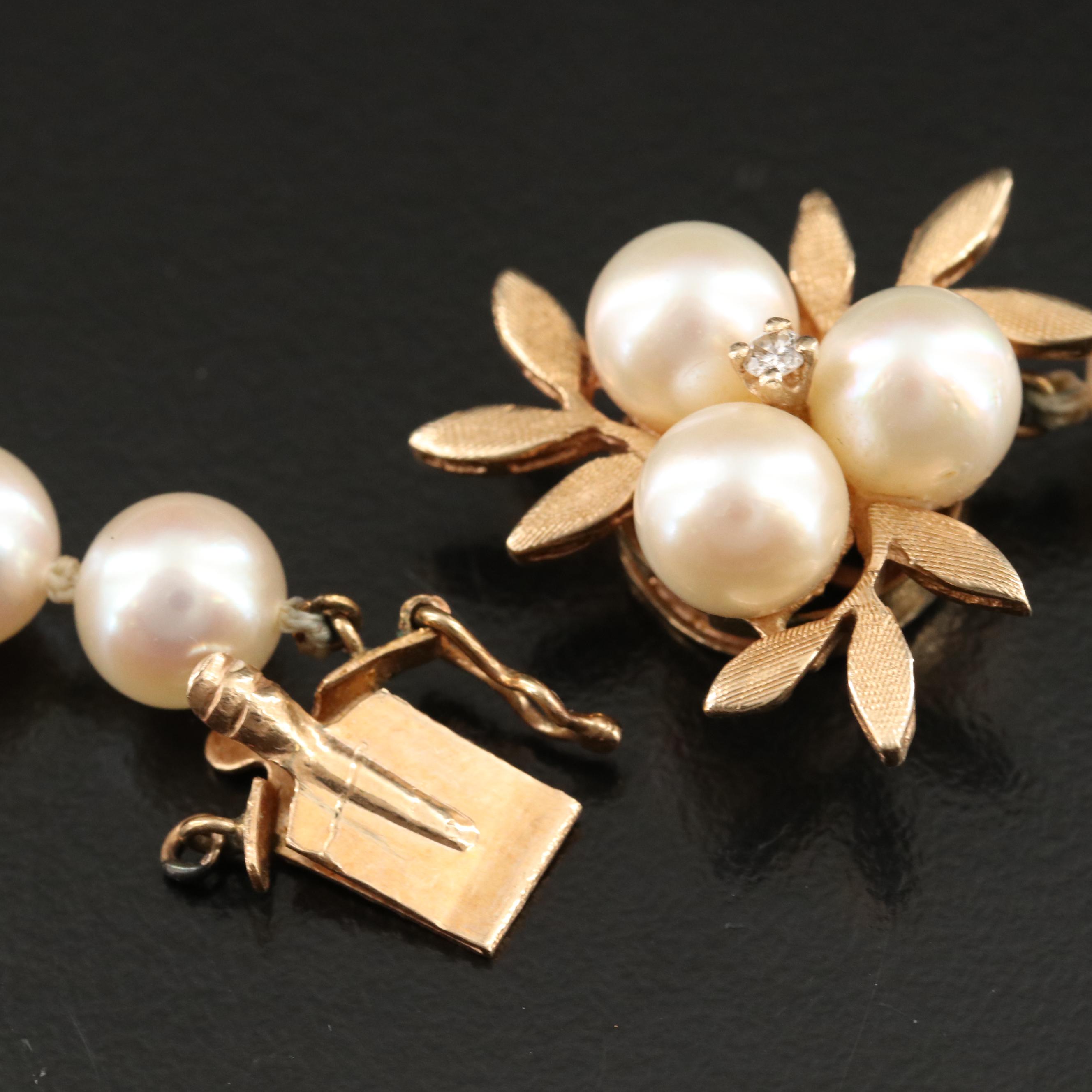Pearl and Diamond Necklace with 14K Clasp