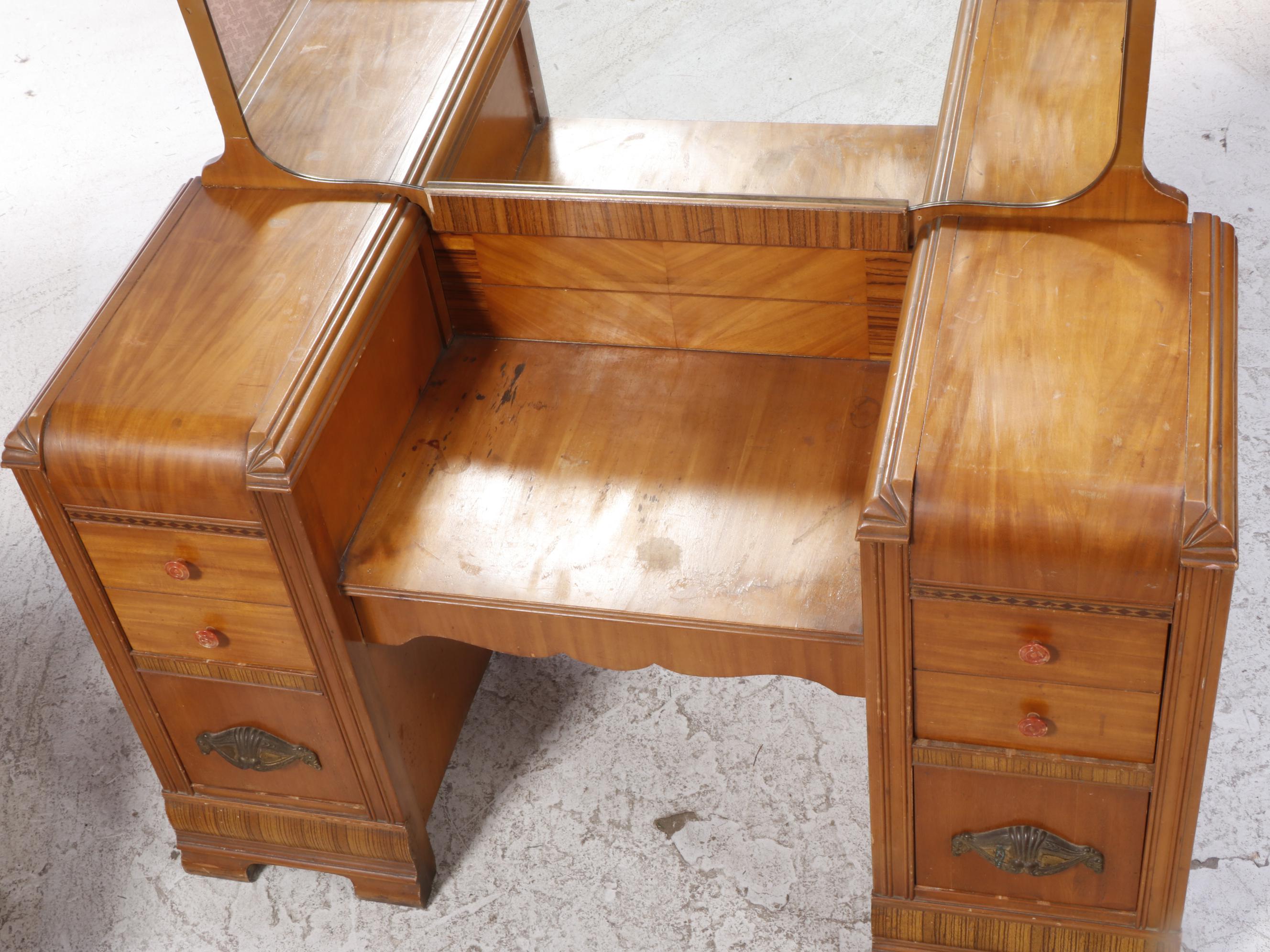 Webb Furniture Co. Art Deco Waterfall Vanity Table and Stool, circa 1930