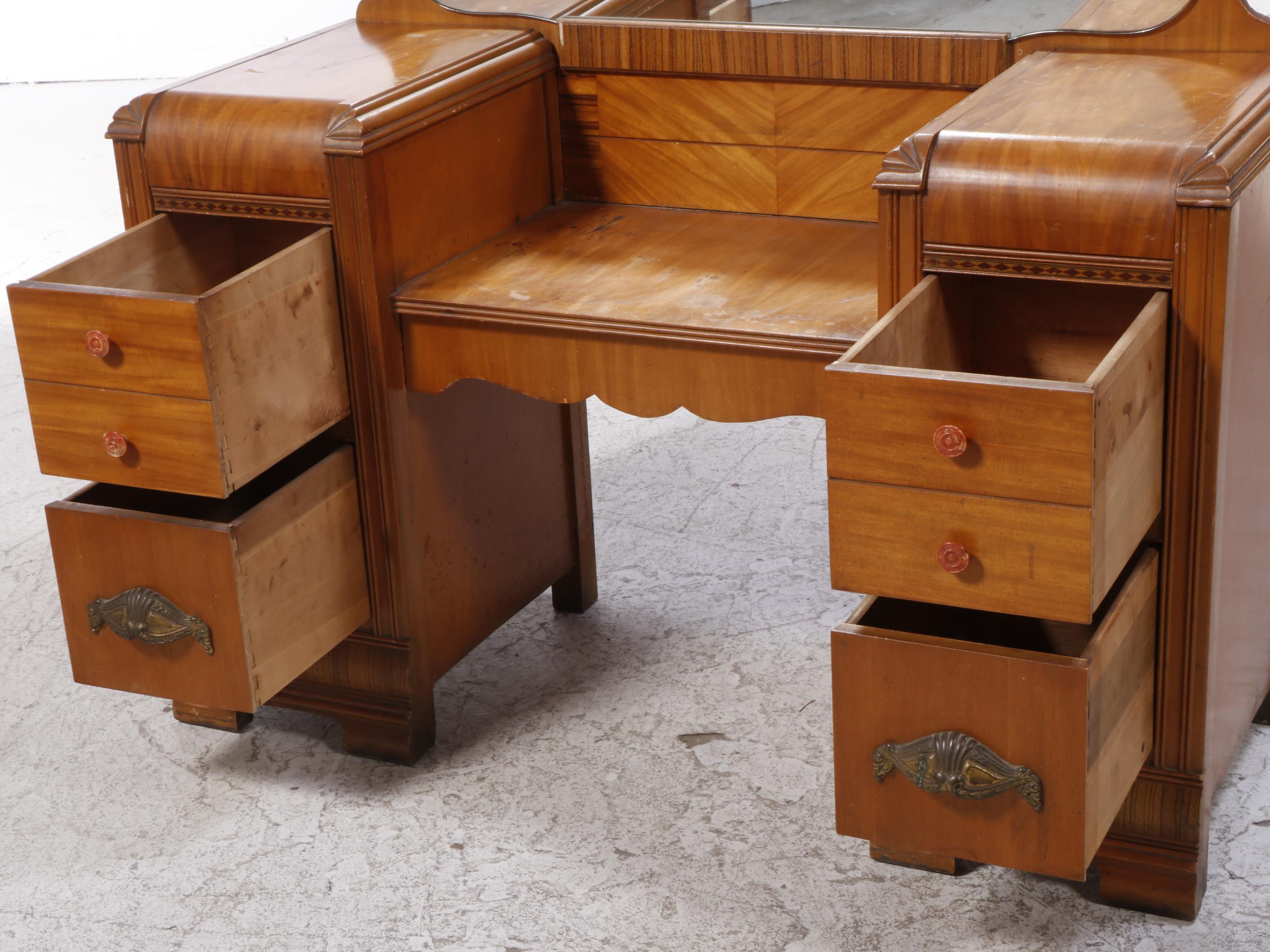Webb Furniture Co. Art Deco Waterfall Vanity Table and Stool, circa 1930