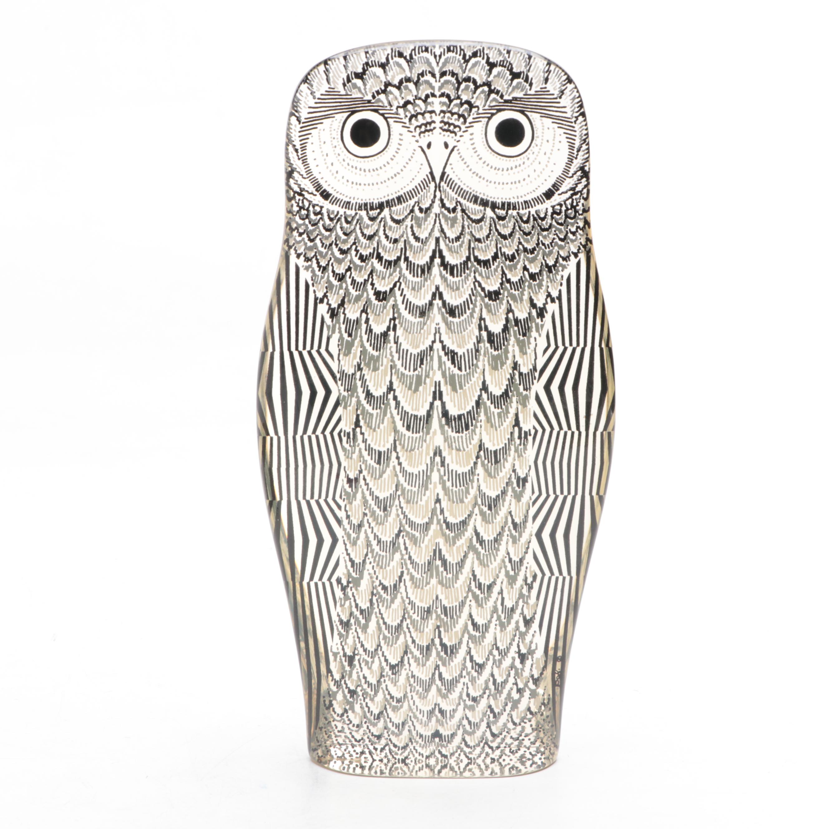 Abraham Palatnik Lucite Owl Sculpture with Bird Motif Ceramic Shakers