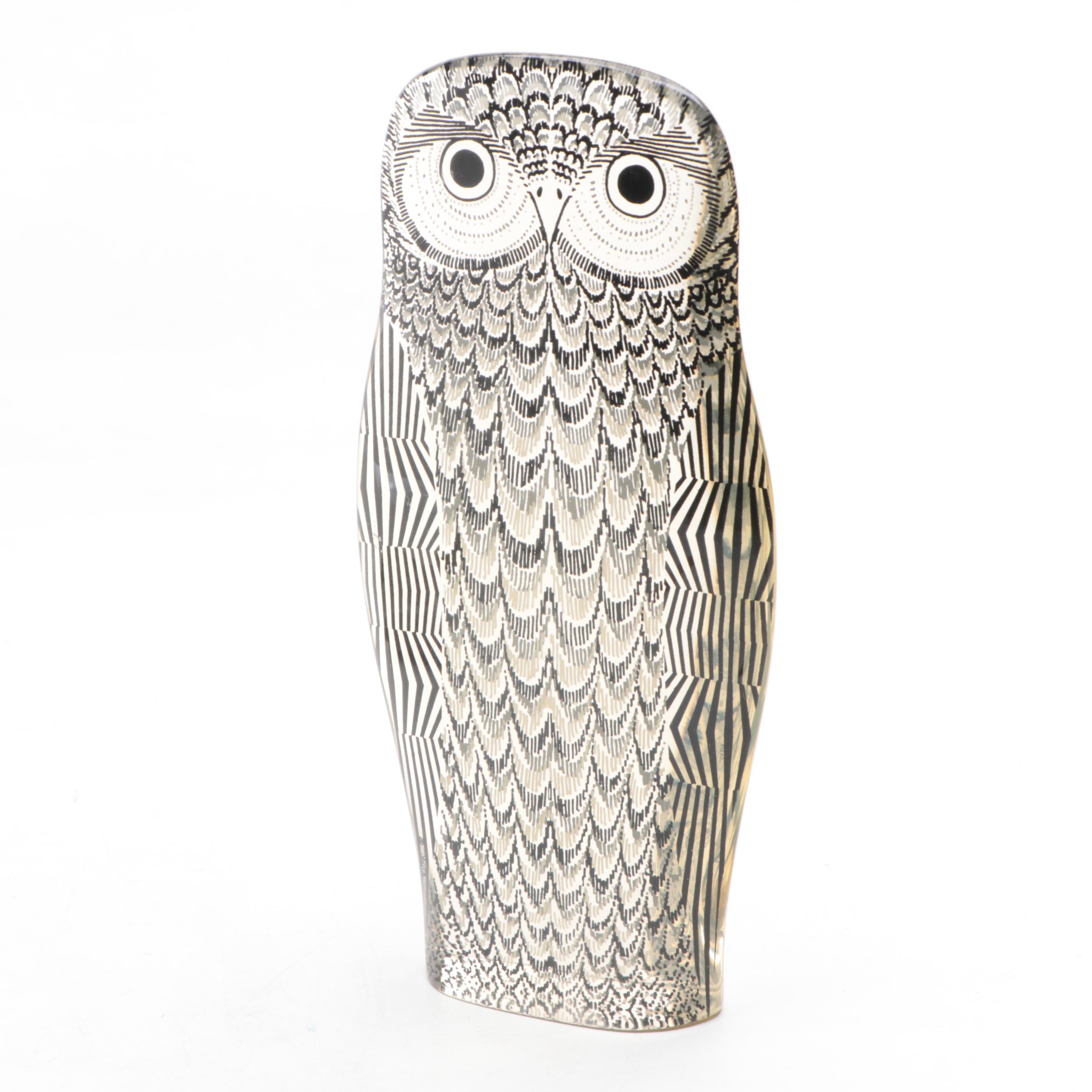 Abraham Palatnik Lucite Owl Sculpture with Bird Motif Ceramic Shakers