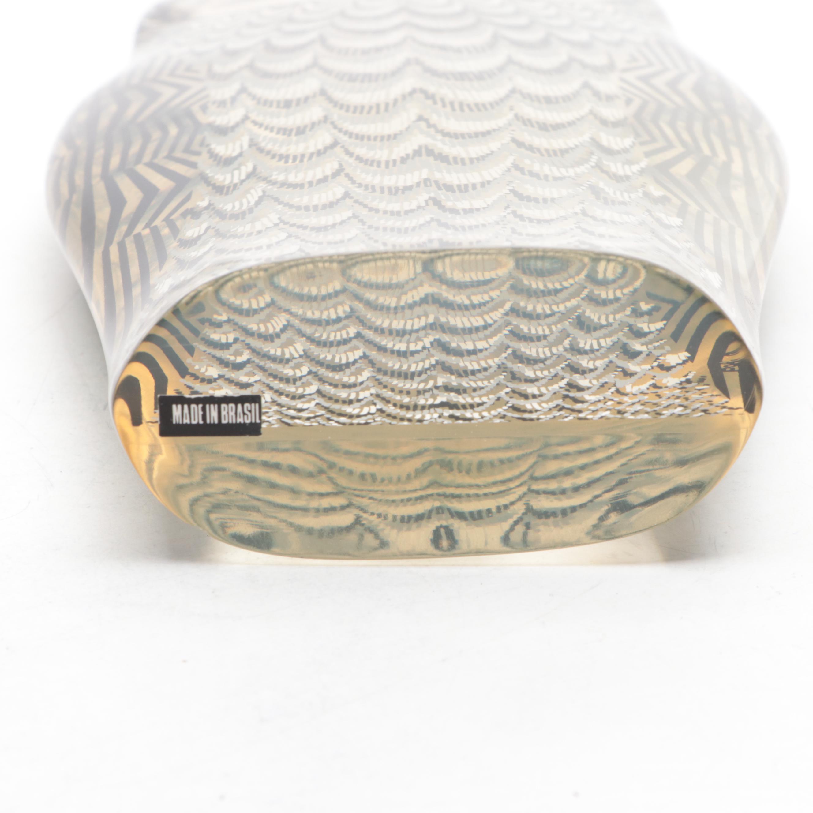 Abraham Palatnik Lucite Owl Sculpture with Bird Motif Ceramic Shakers