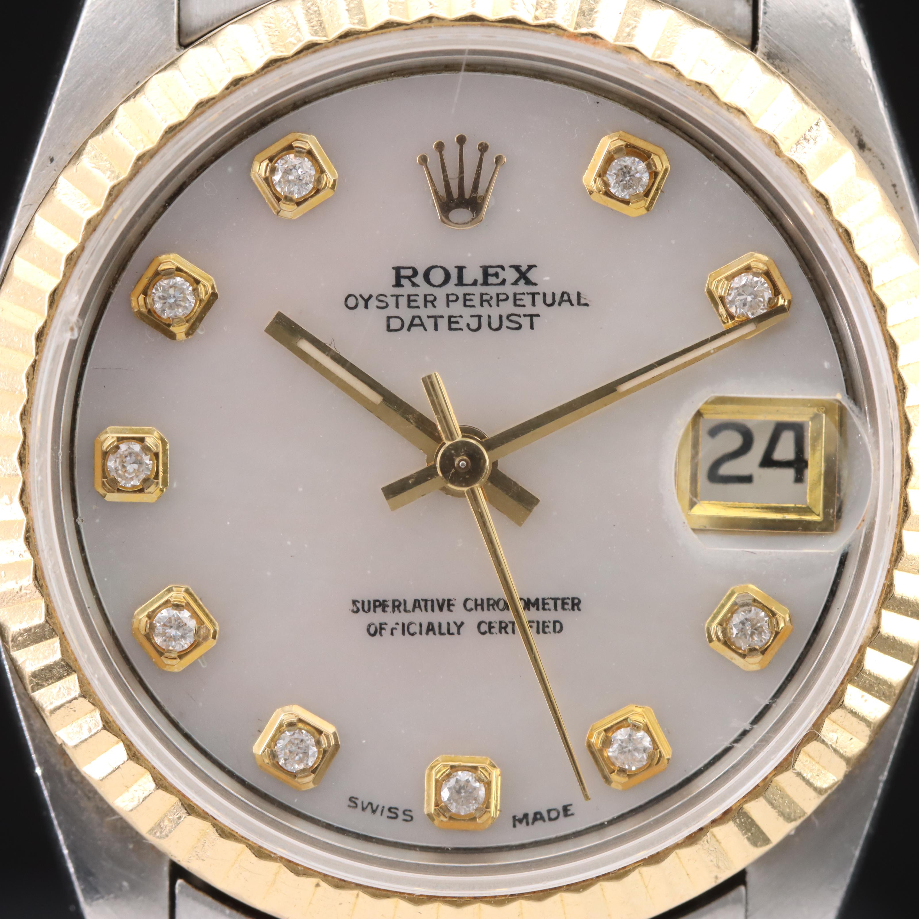 1993 Rolex Oyster Perpetual Mother-of-Pearl Diamond Custom Dial Datejust