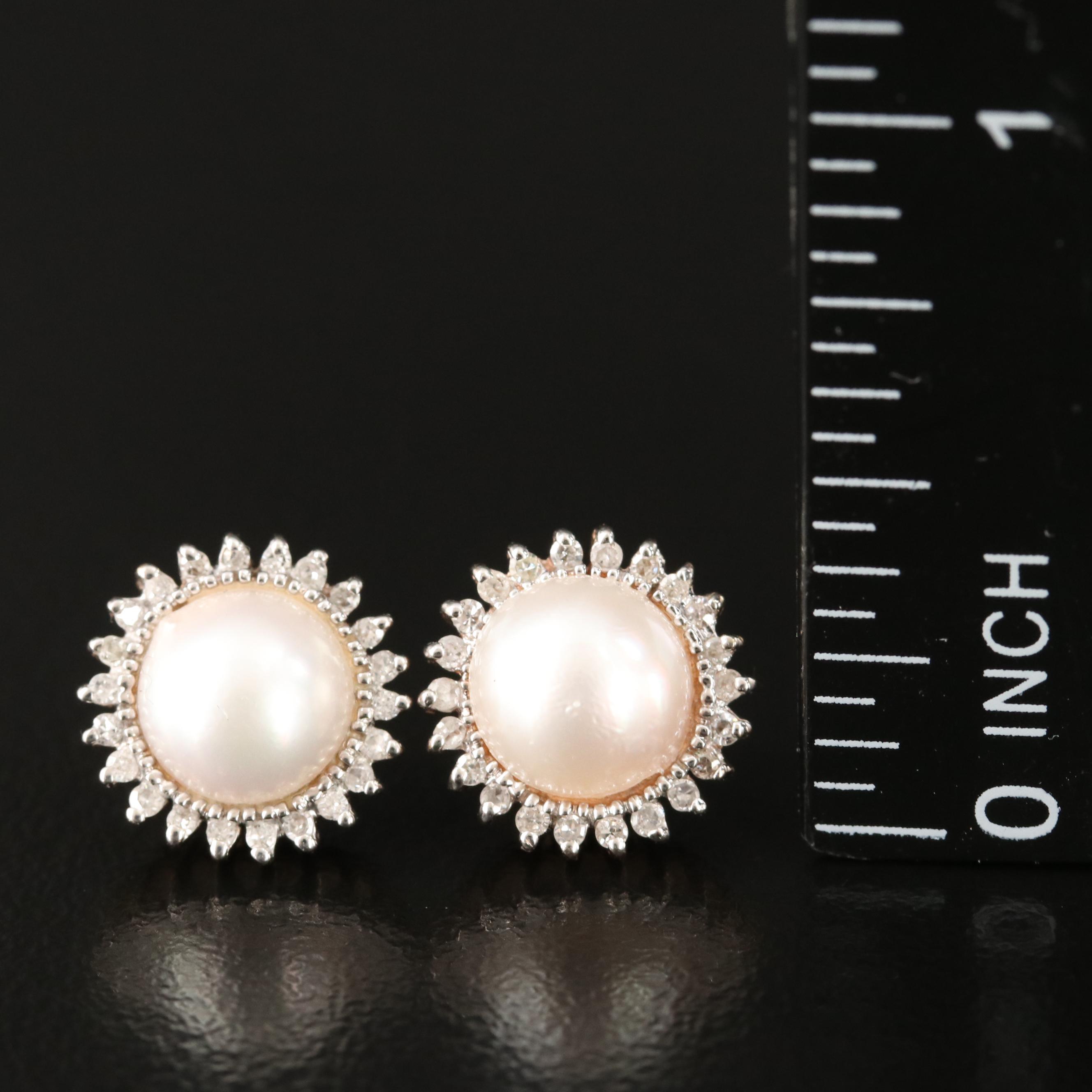 14K Pearl and Diamond Earrings