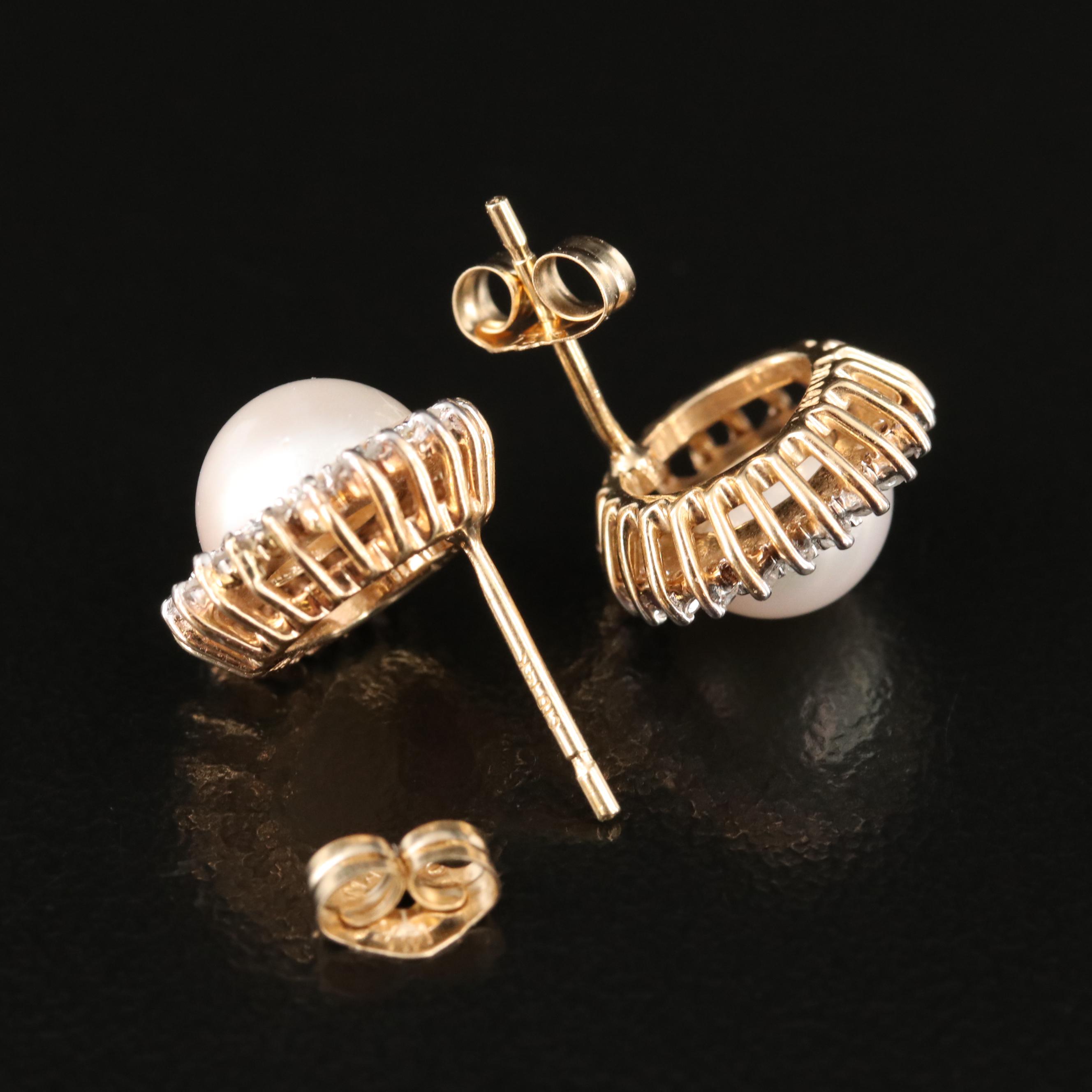 14K Pearl and Diamond Earrings