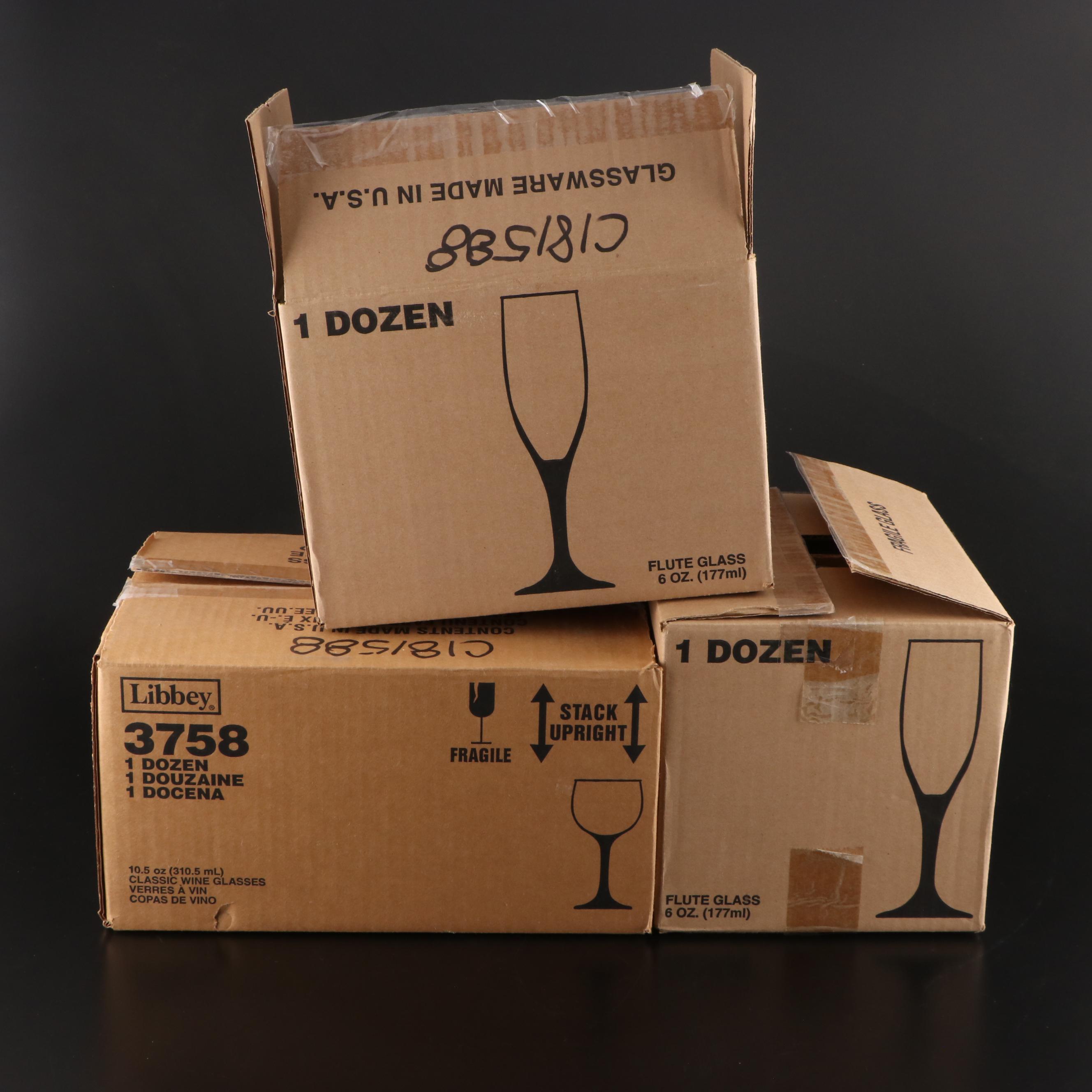 Libbey "Classic" Clear Glass Champagne Flutes and Wine Glasses