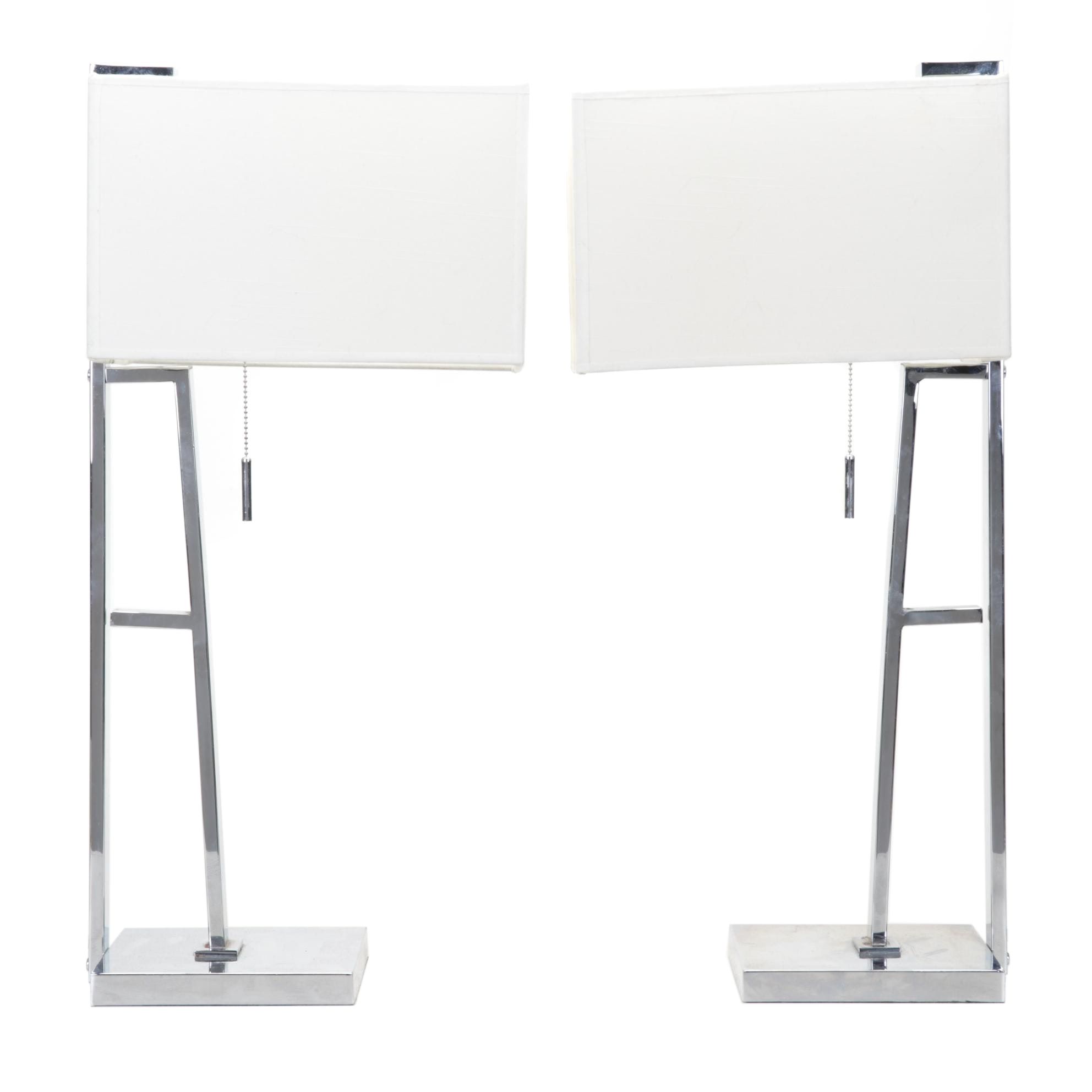 Post Modern Chromed Industrial Style Table Lamps With Integrated Shades, 21st Cf