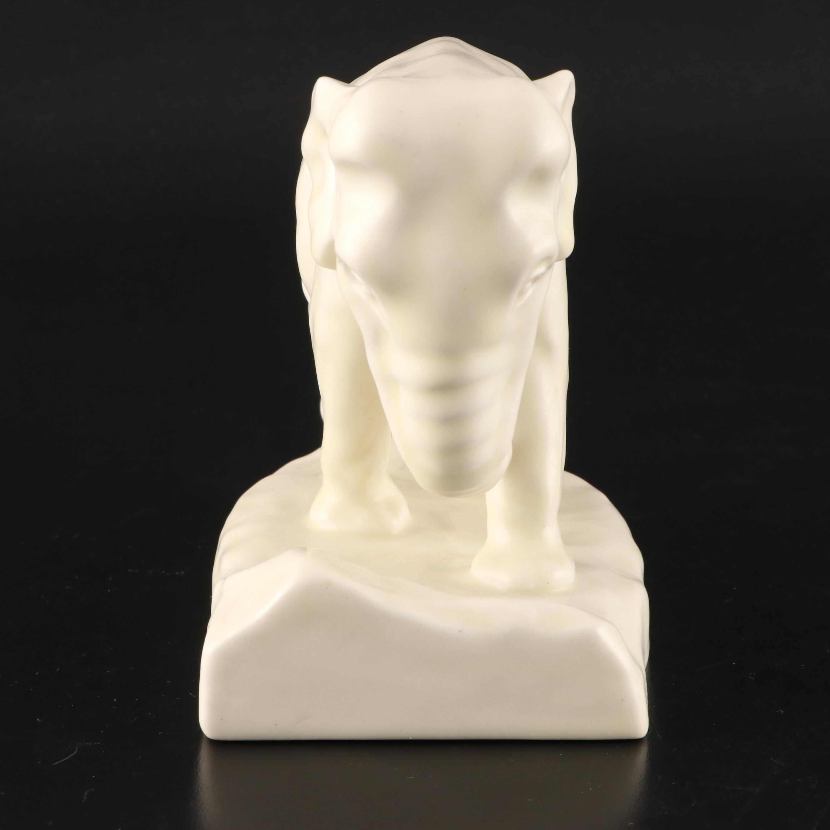 Rookwood Pottery Ivory Glaze Elephant Bookends with Bird on Leaf Figurine