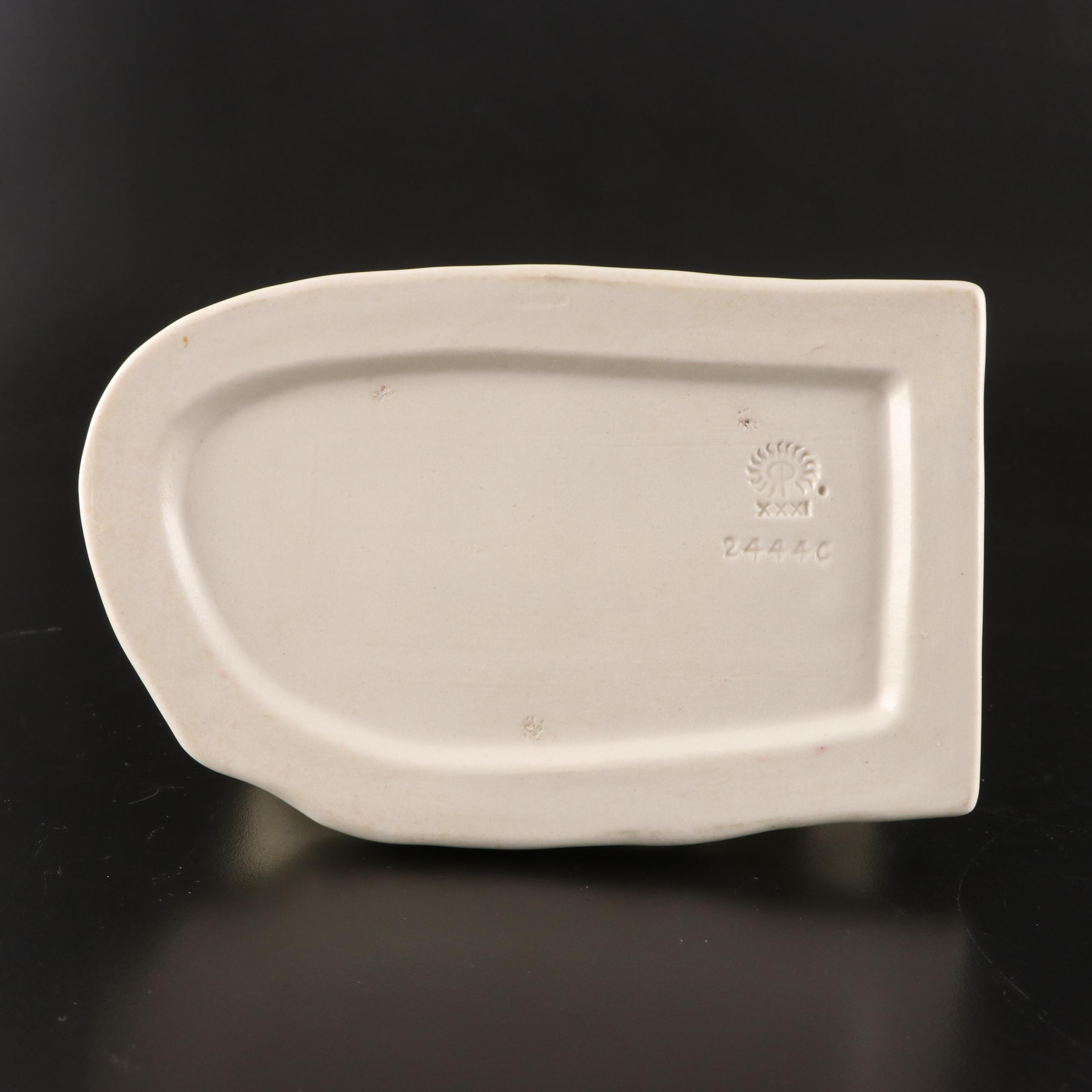 Rookwood Pottery Ivory Glaze Elephant Bookends with Bird on Leaf Figurine