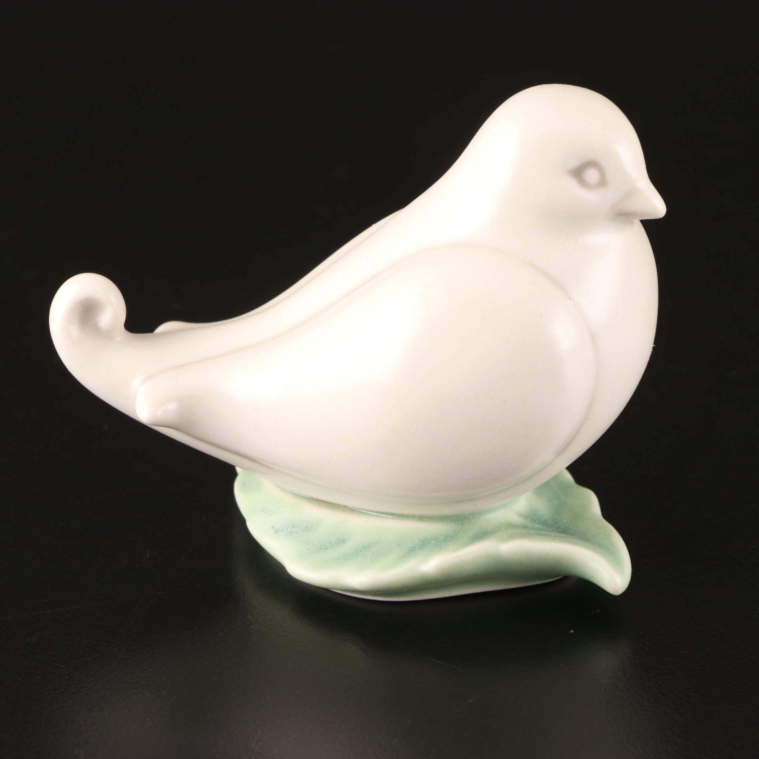 Rookwood Pottery Ivory Glaze Elephant Bookends with Bird on Leaf Figurine