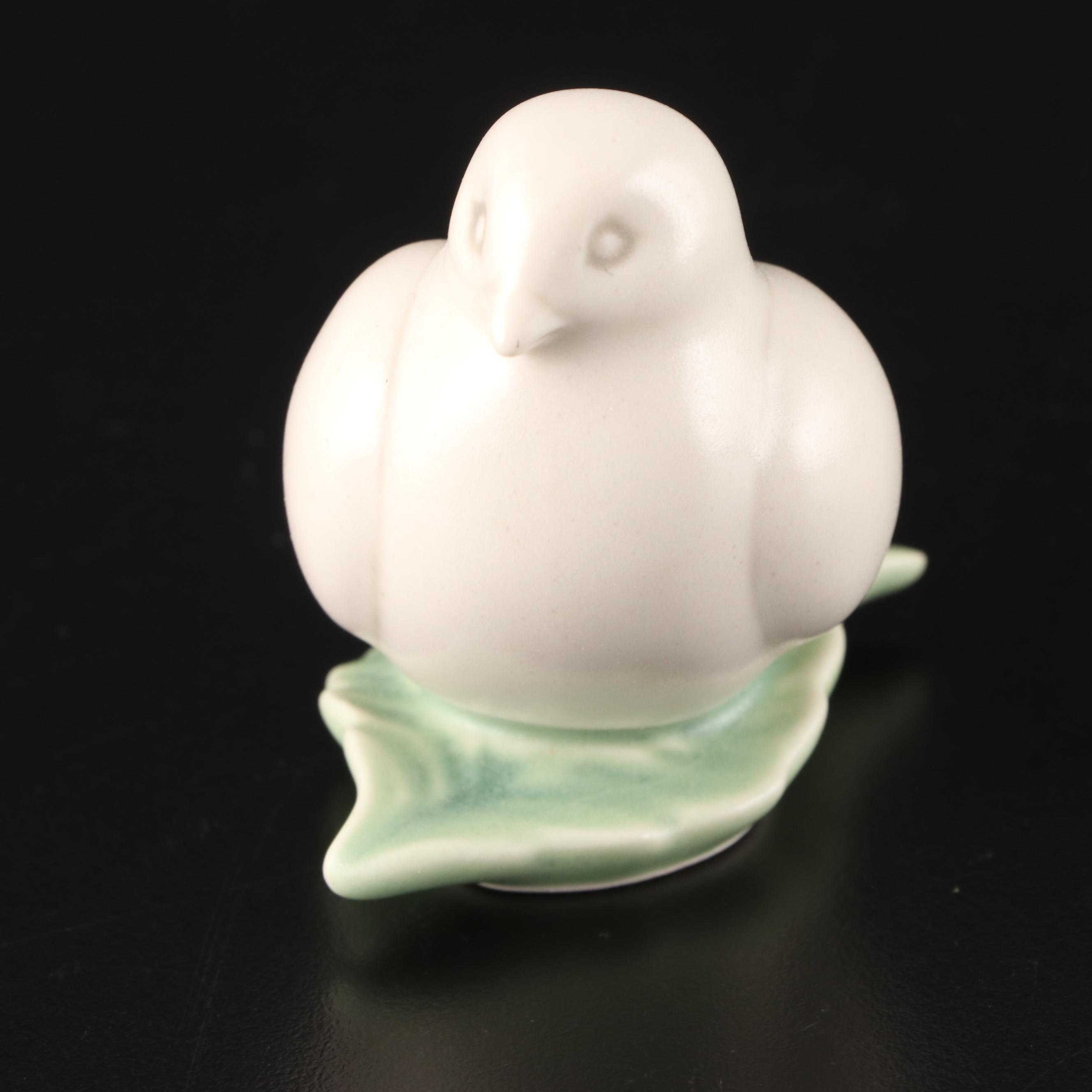 Rookwood Pottery Ivory Glaze Elephant Bookends with Bird on Leaf Figurine