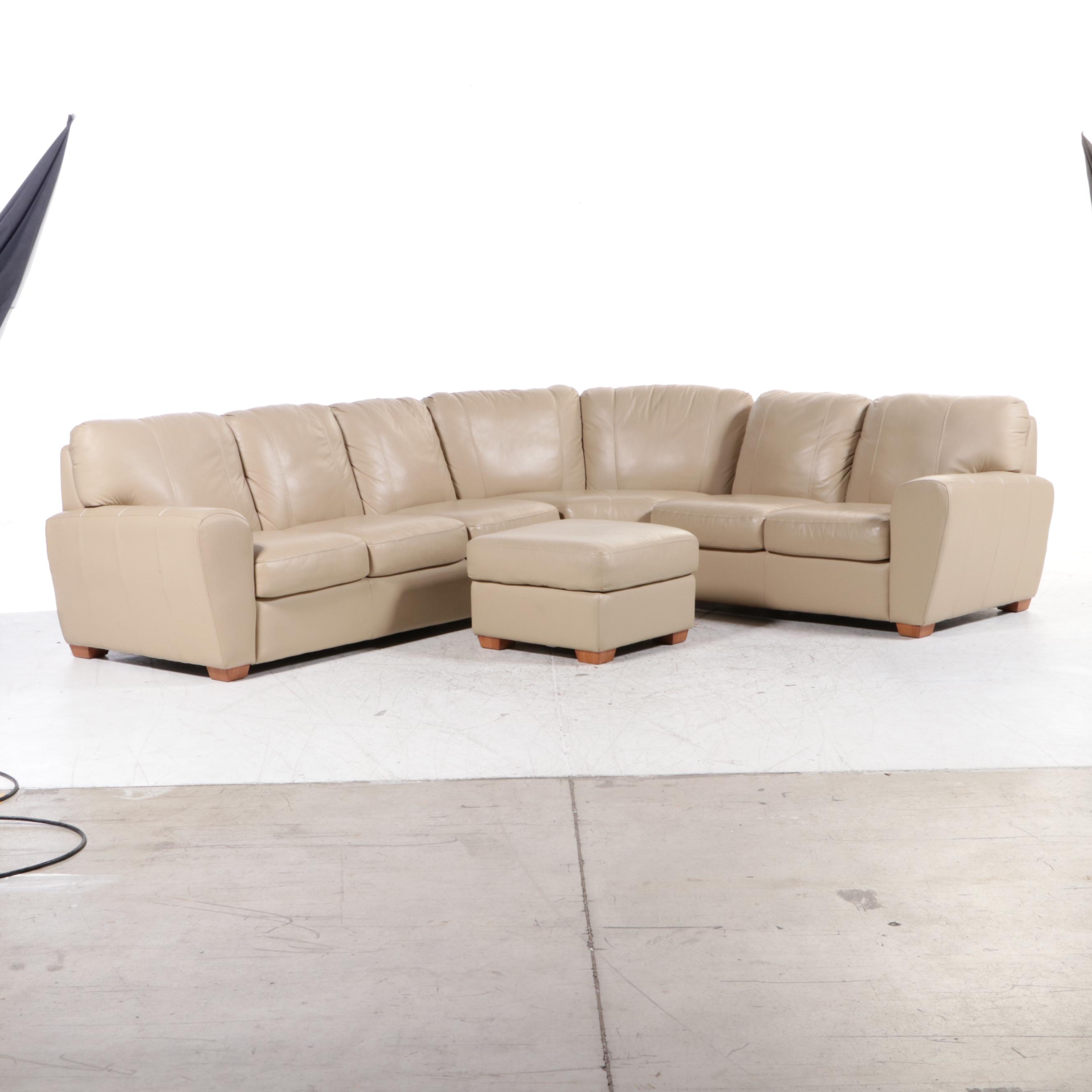 Furniture by Otmar "Jaymar" Leather Sectional Sofa and Ottoman