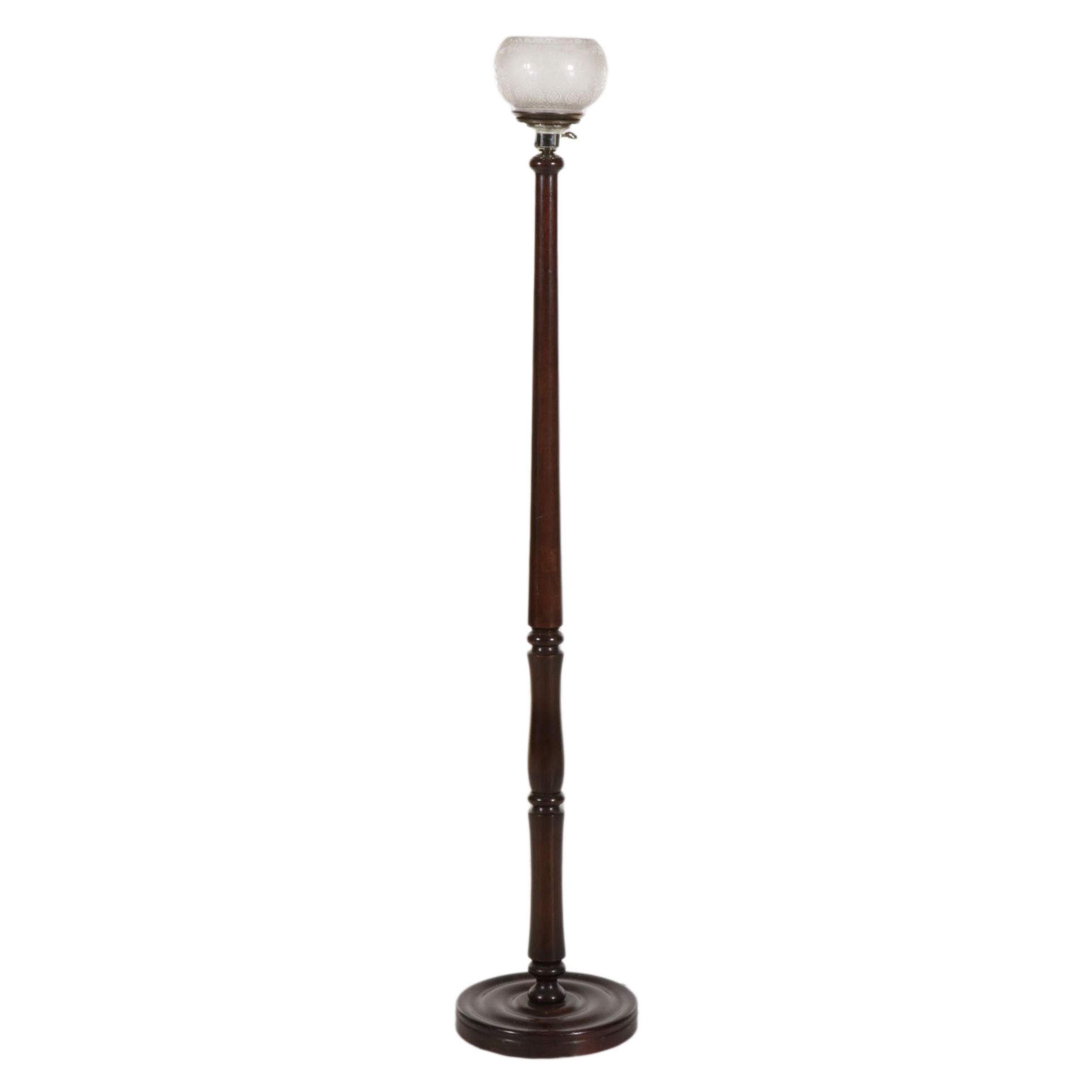 Lathe-Turned Wooden Floor Lamp, Mid-20th Century