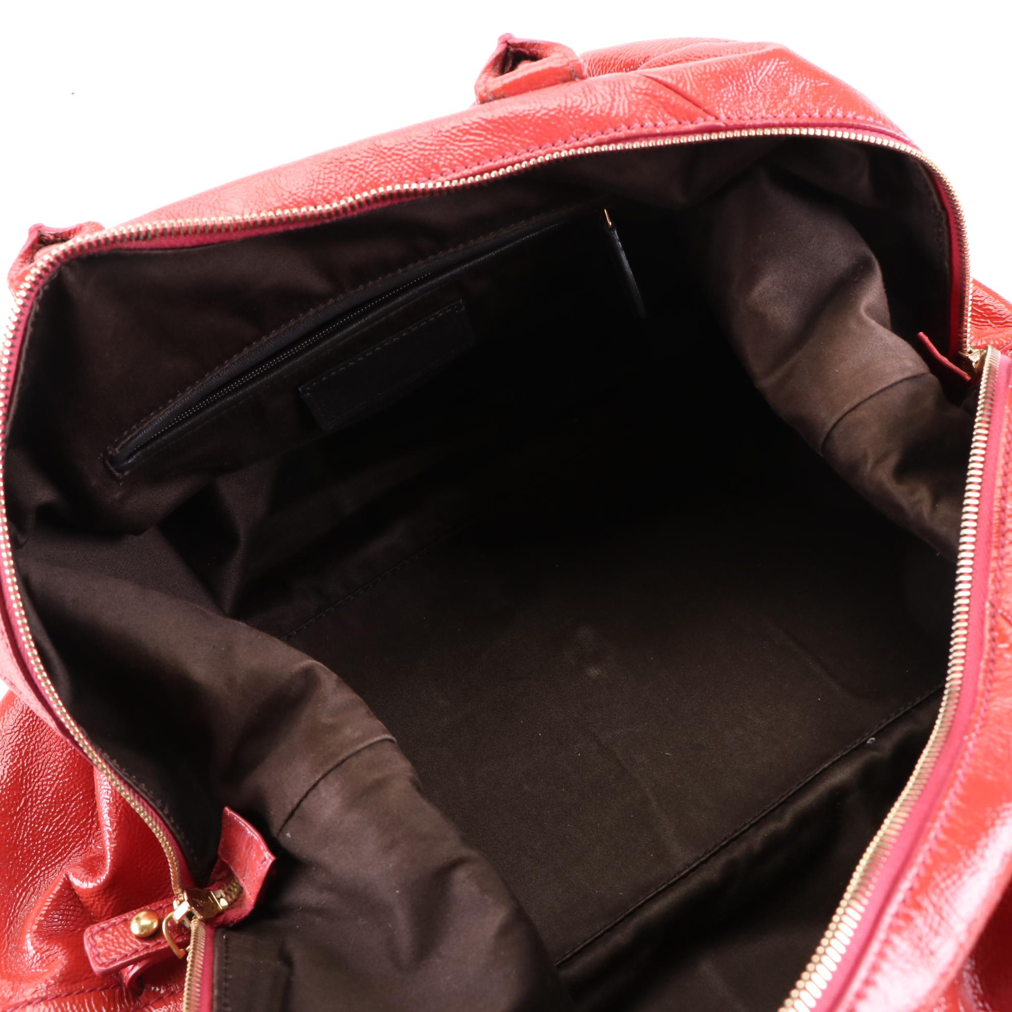 Yves Saint Laurent Easy Y Tote Bag in Red Textured Patent Leather