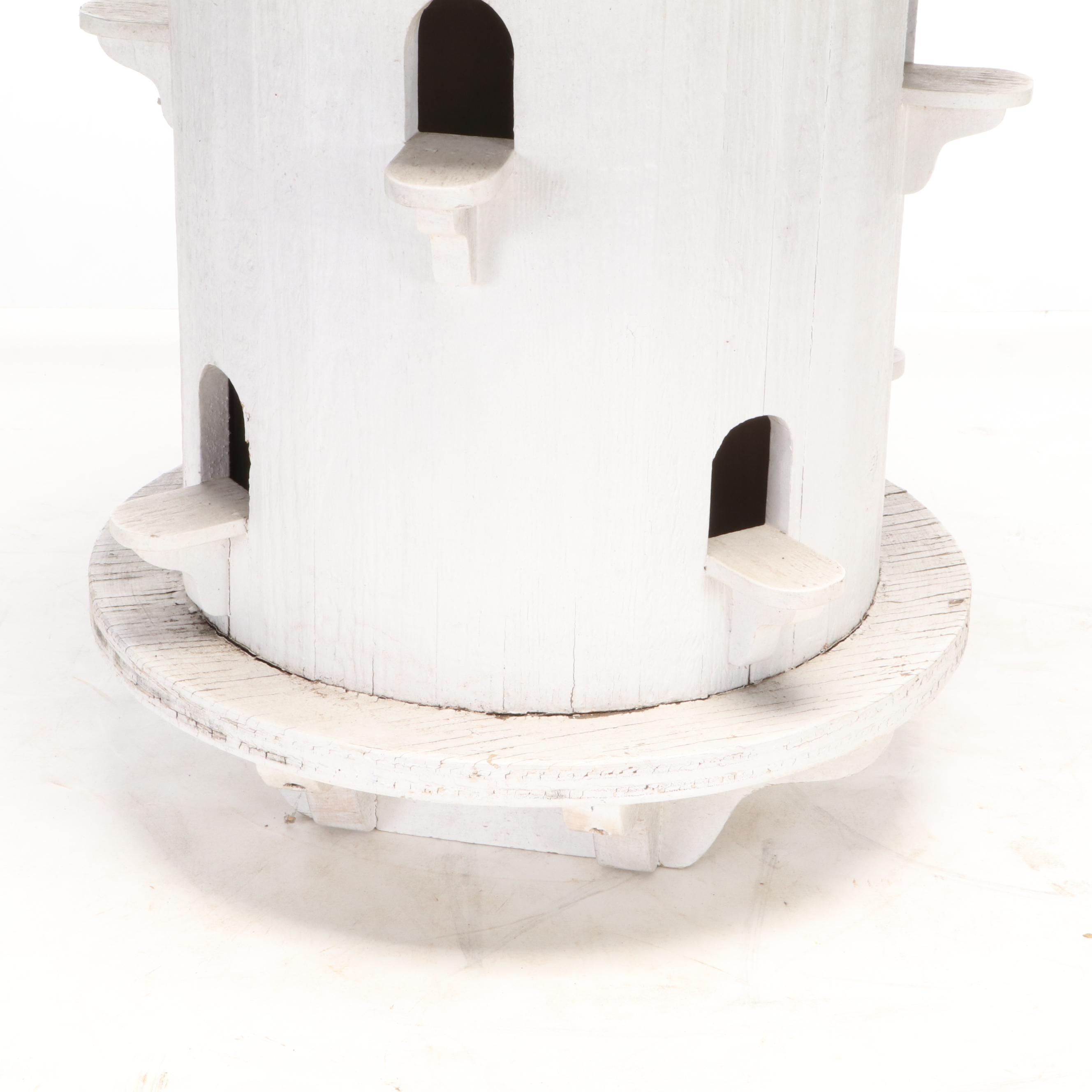 White Painted Cedar Wood Post Mounted Shingled Bird House