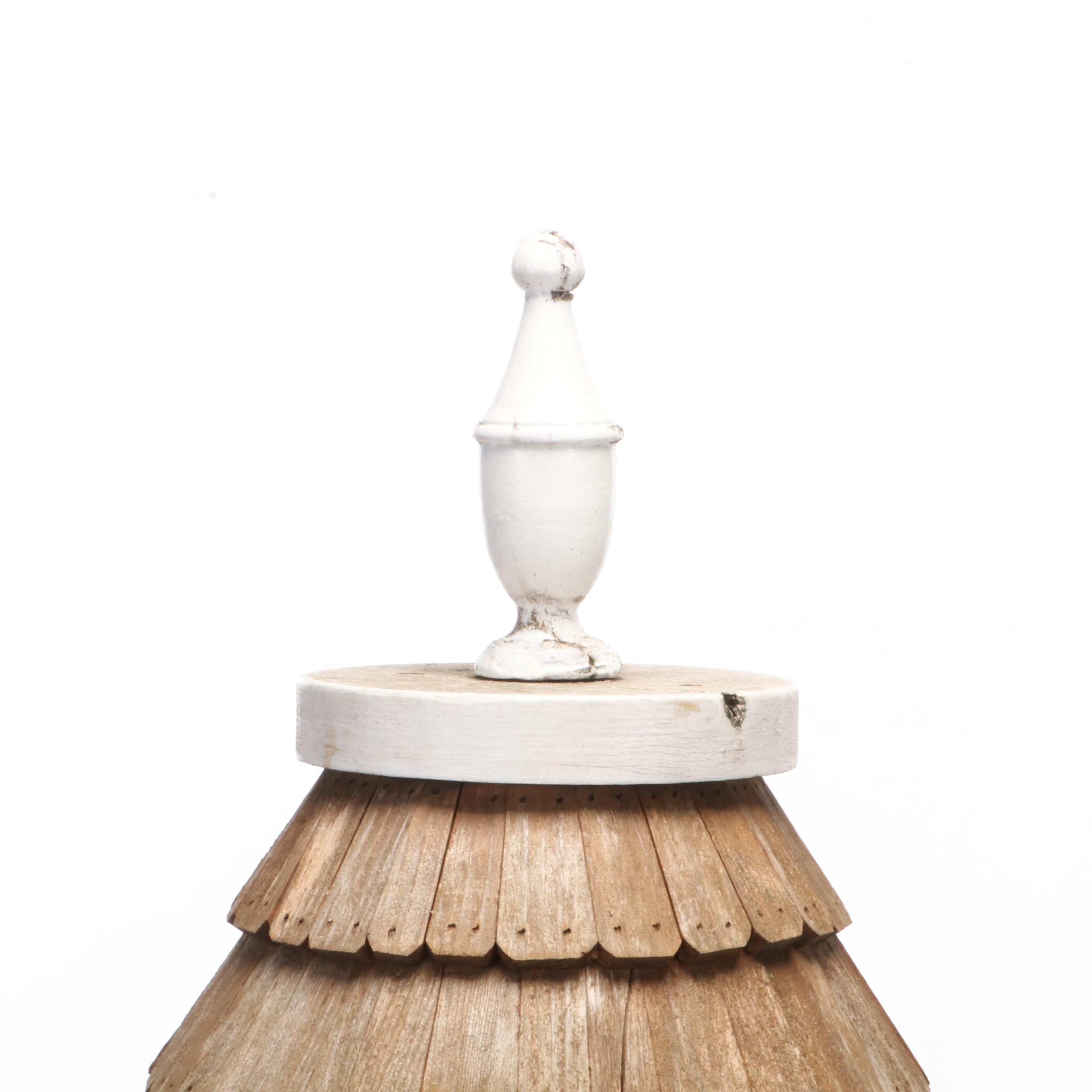 White Painted Cedar Wood Post Mounted Shingled Bird House