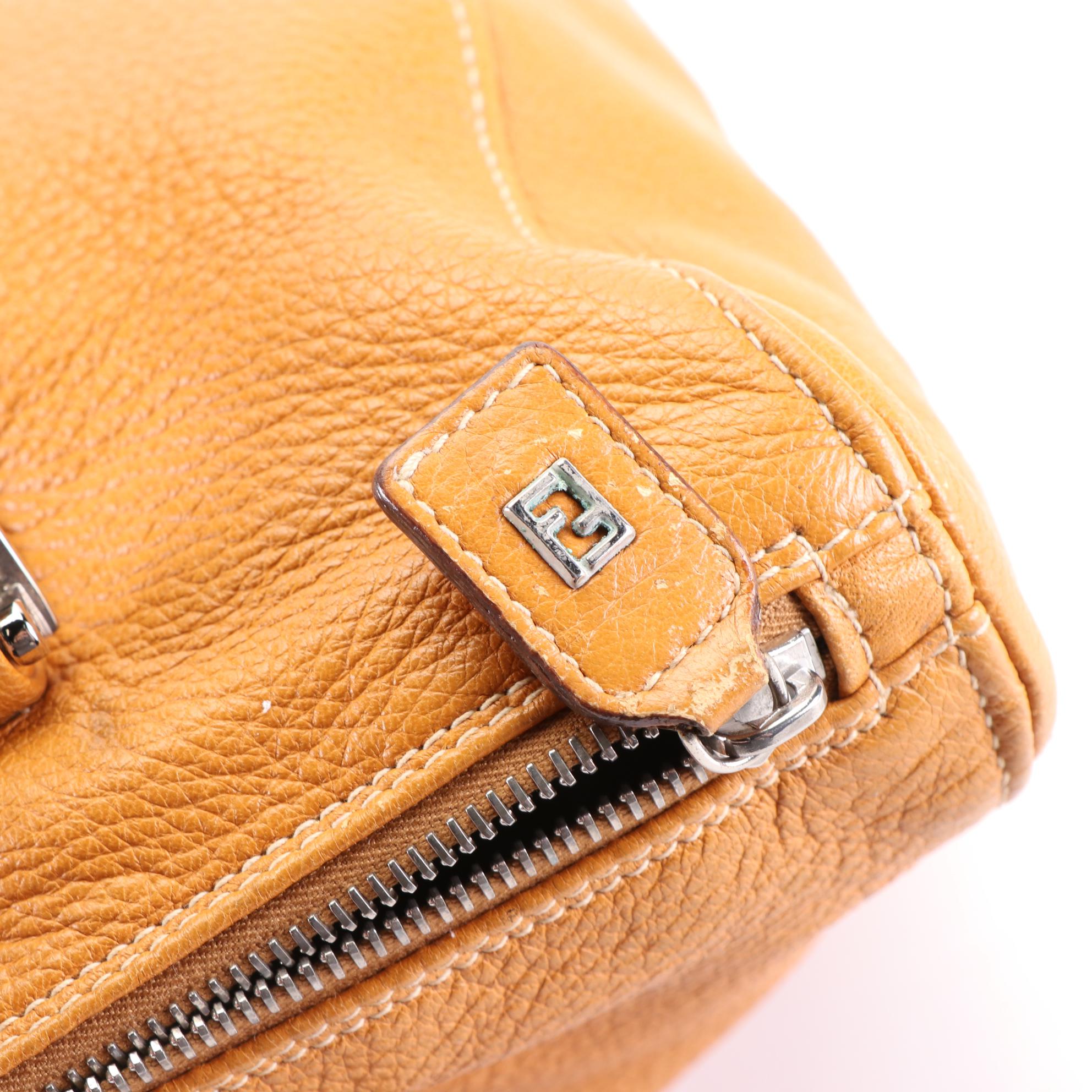 Fendi Top Handle Handbag in Pebbled Leather with Contrast Stitch Detail