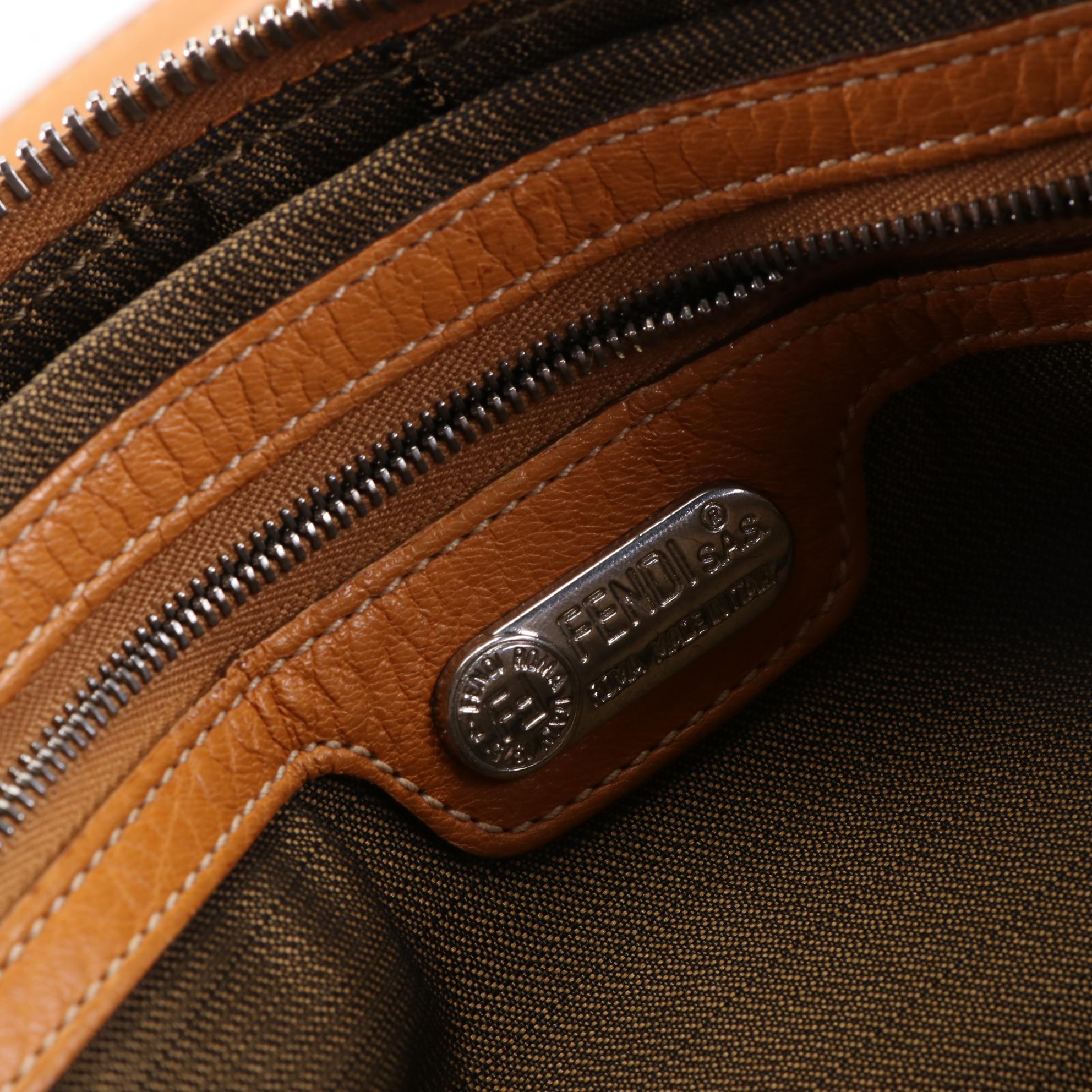 Fendi Top Handle Handbag in Pebbled Leather with Contrast Stitch Detail