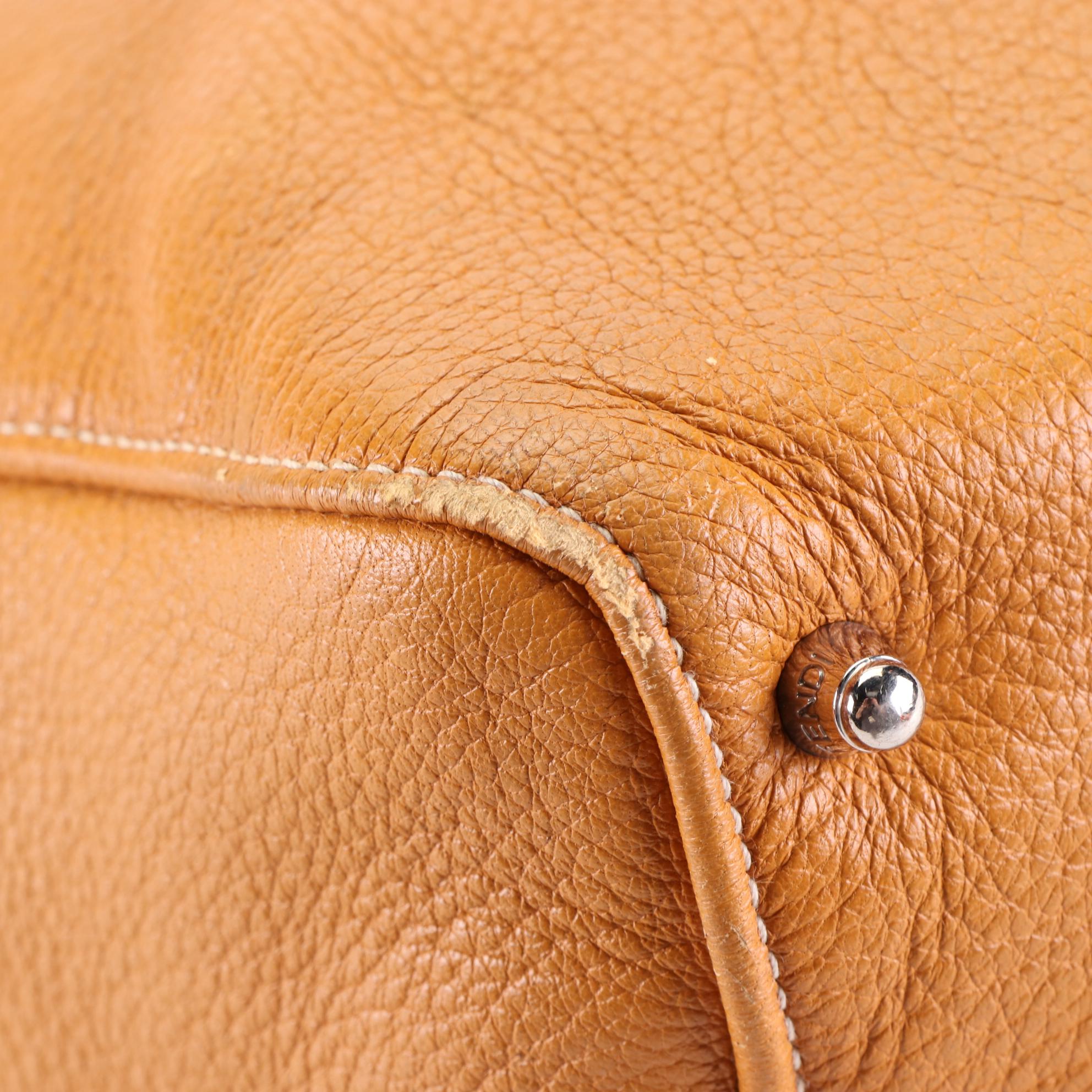 Fendi Top Handle Handbag in Pebbled Leather with Contrast Stitch Detail