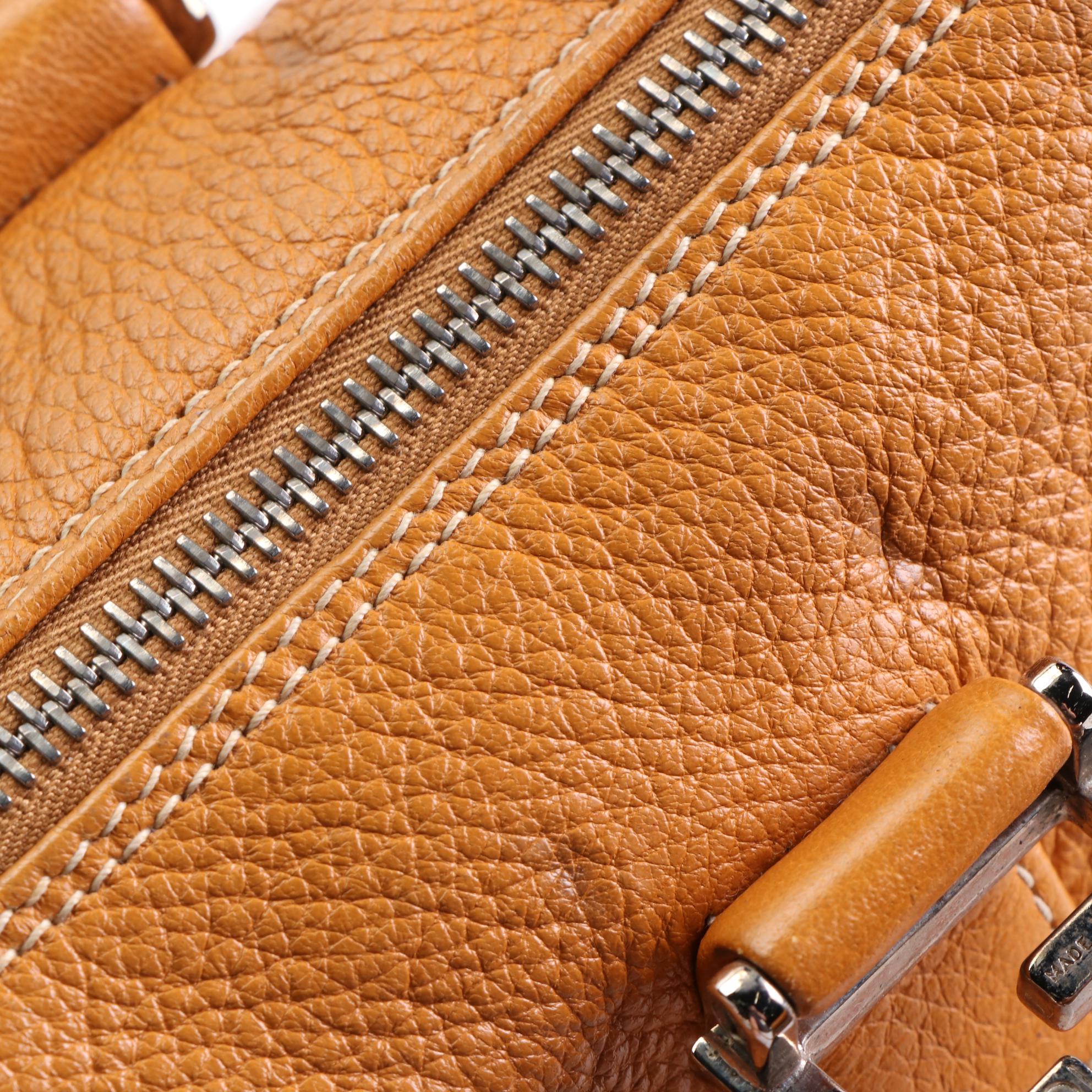 Fendi Top Handle Handbag in Pebbled Leather with Contrast Stitch Detail