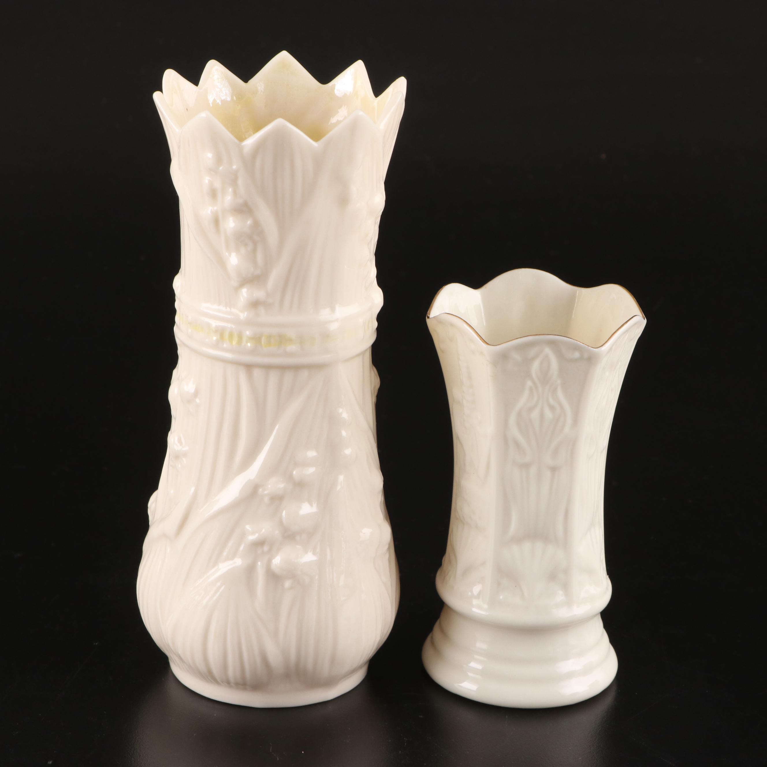 Belleek Porcelain Vases, Plate, Candle, Creamer and Holy Water Font