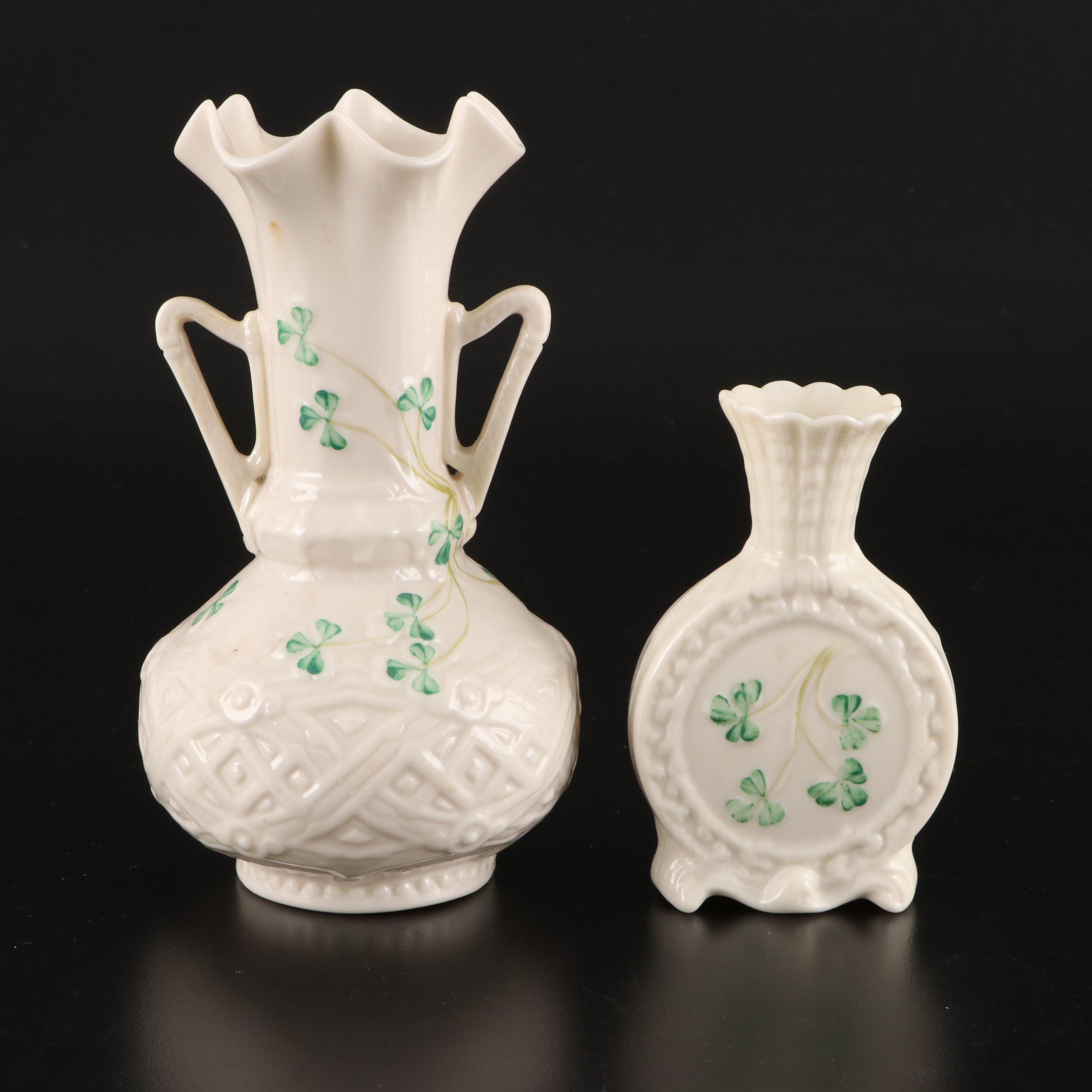 Belleek Porcelain Vases, Plate, Candle, Creamer and Holy Water Font