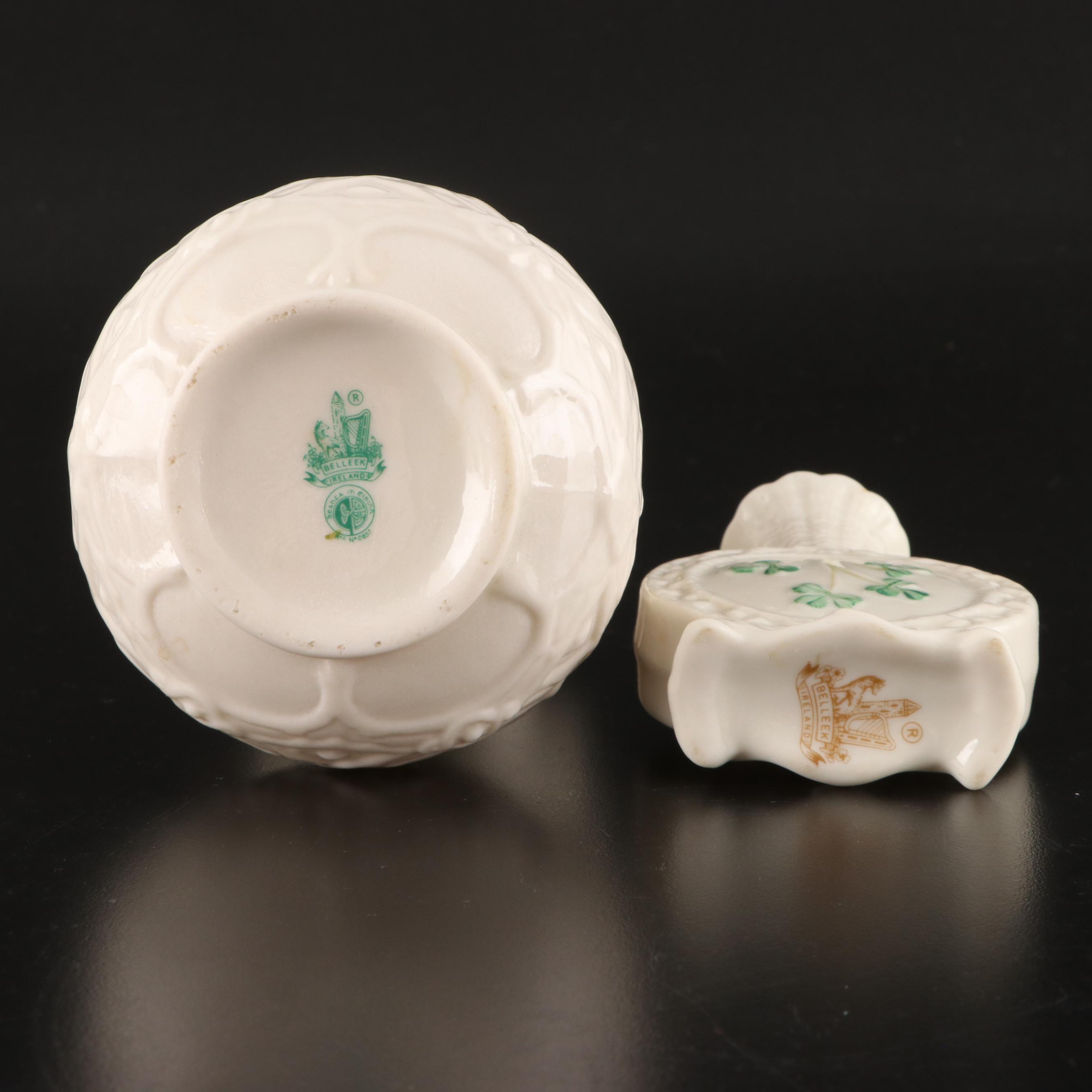 Belleek Porcelain Vases, Plate, Candle, Creamer and Holy Water Font