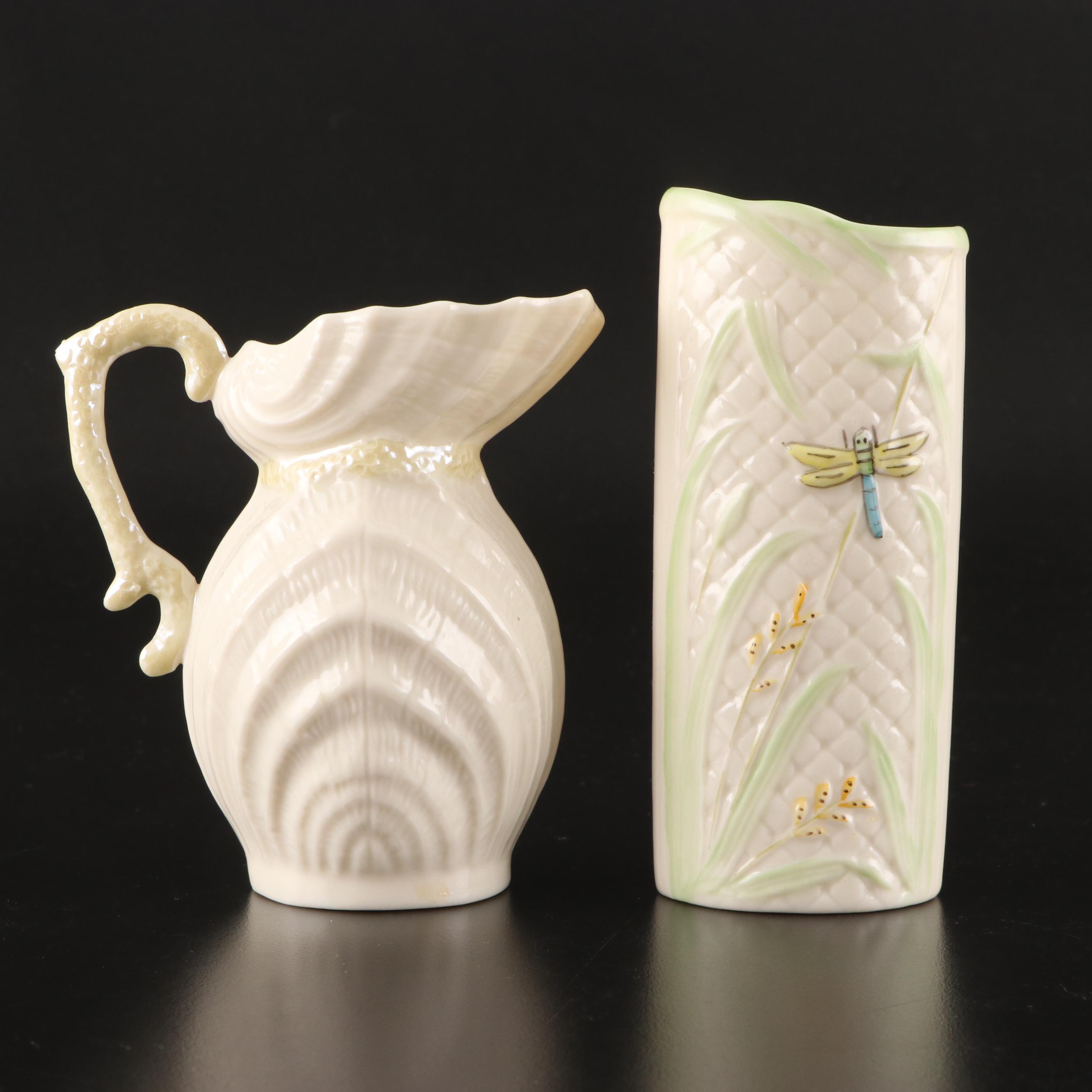 Belleek Porcelain Vases, Plate, Candle, Creamer and Holy Water Font