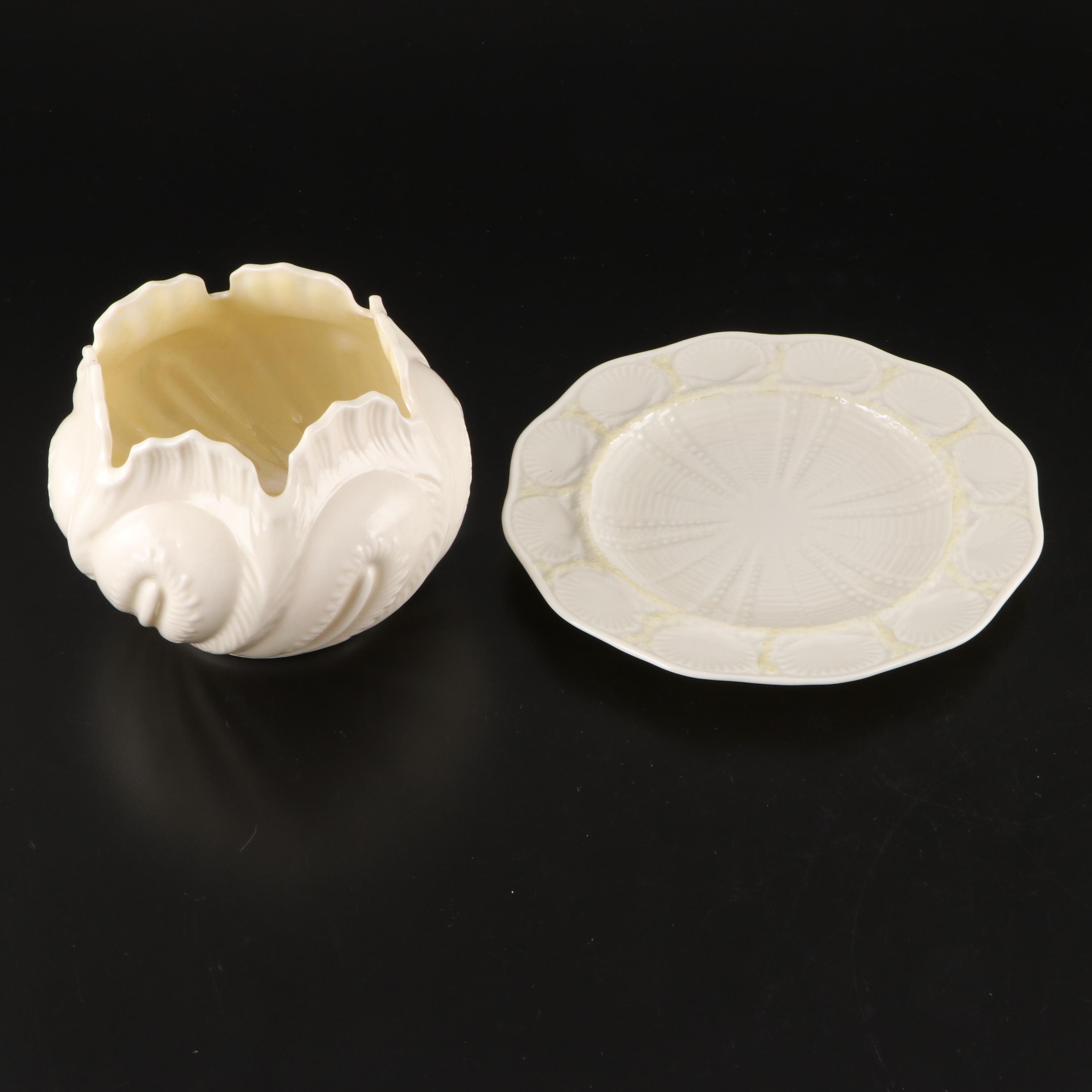 Belleek Porcelain Vases, Plate, Candle, Creamer and Holy Water Font