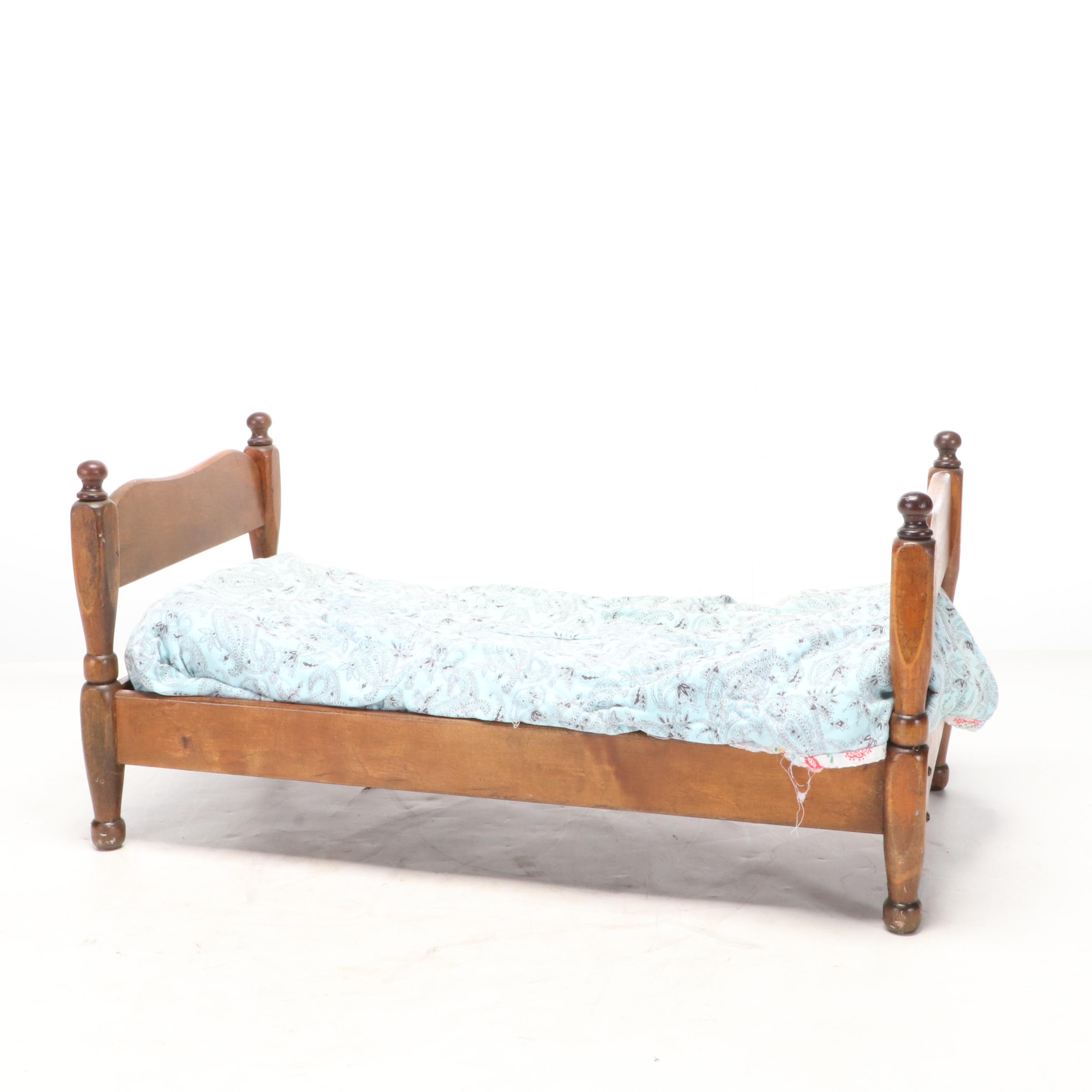 Sleep Eye Doll With Porcelain Doll and Wood Doll Bed