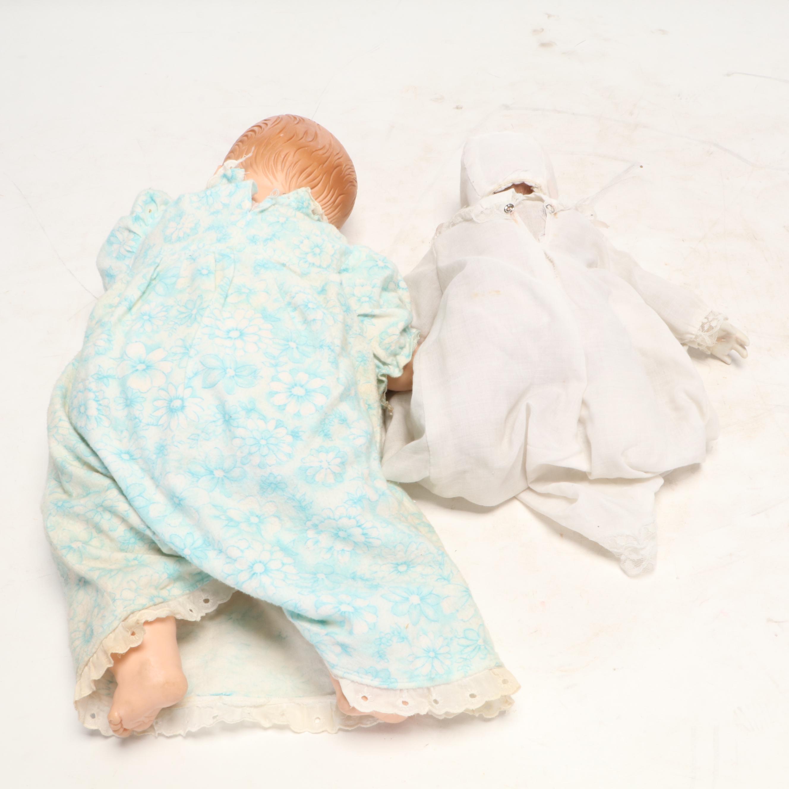 Sleep Eye Doll With Porcelain Doll and Wood Doll Bed
