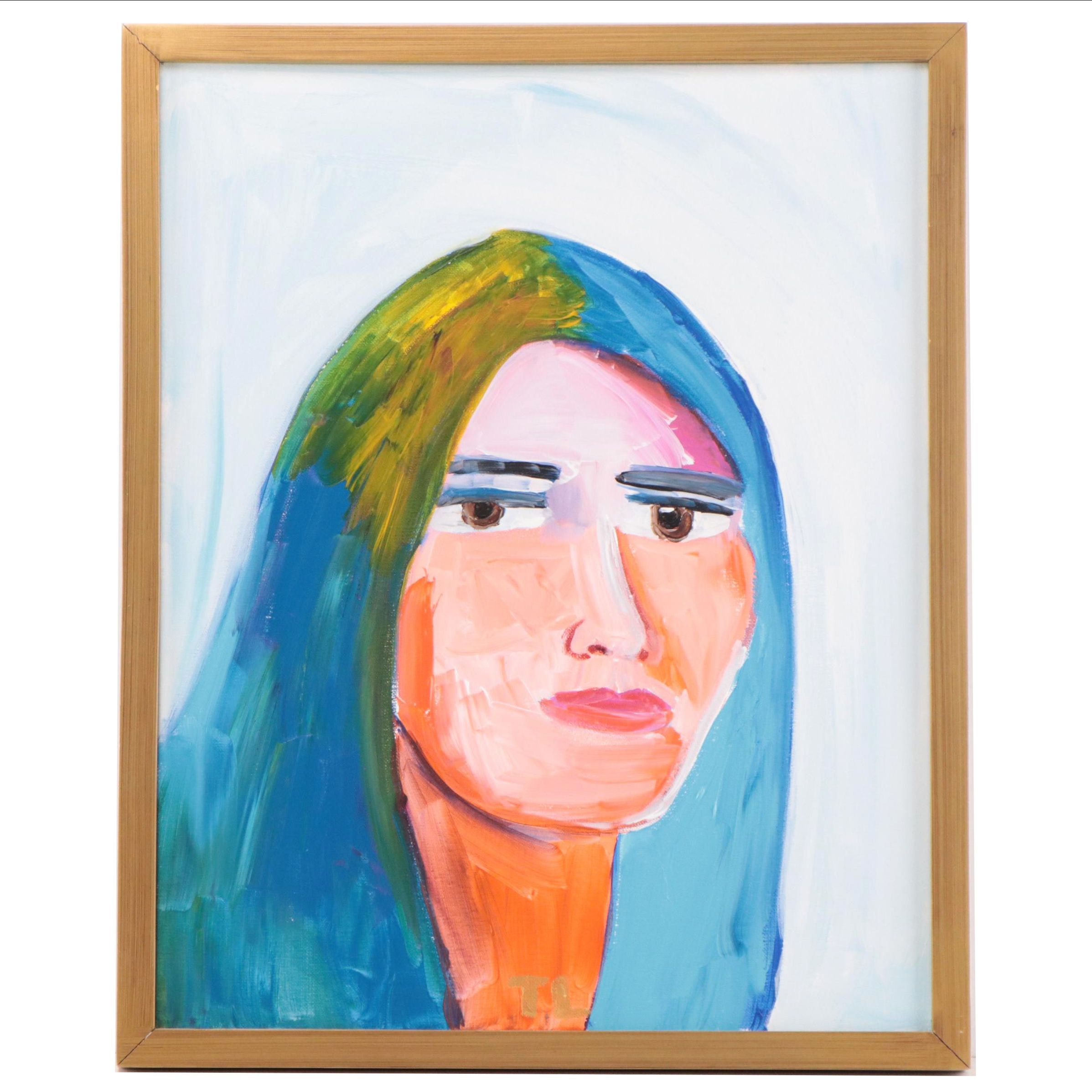 Fauvist Style Portrait Acrylic Painting, 21st Century