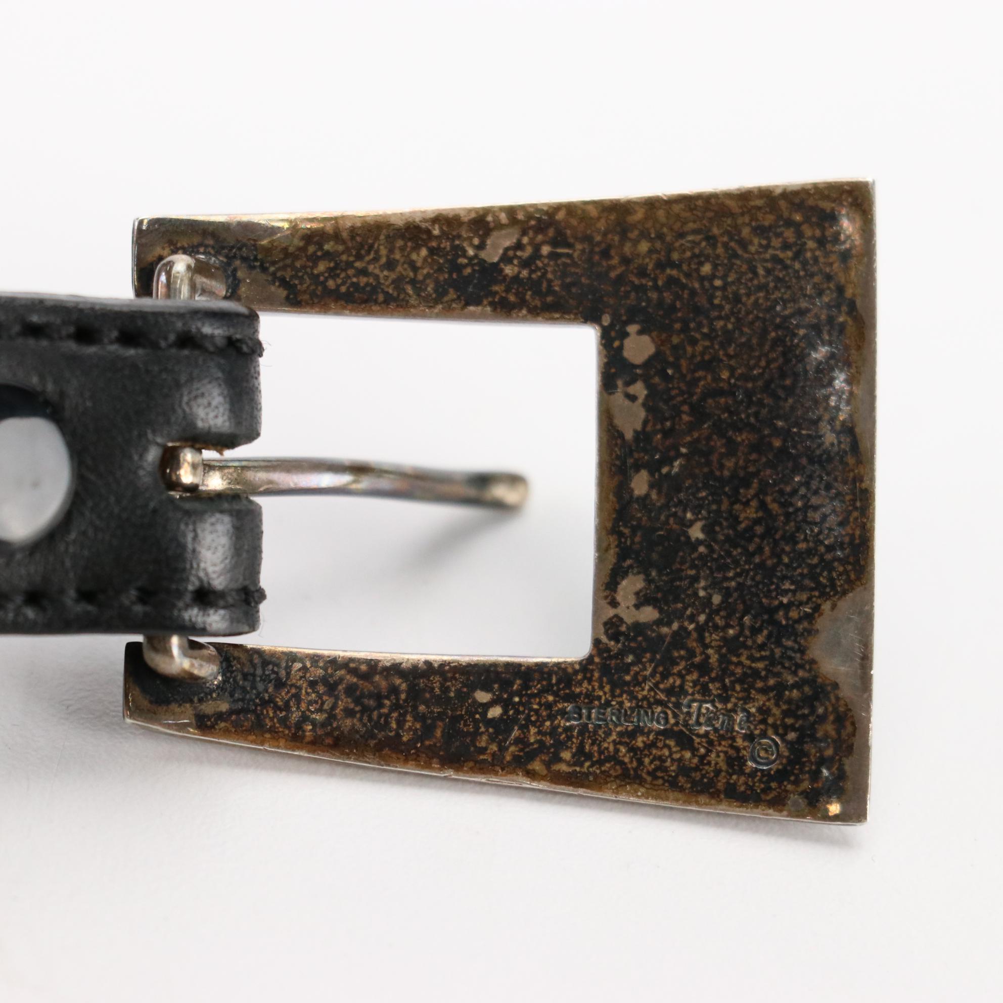 Temé Navajo Sterling Silver and Inlaid Belt Buckle on Alexander's Leather Belt