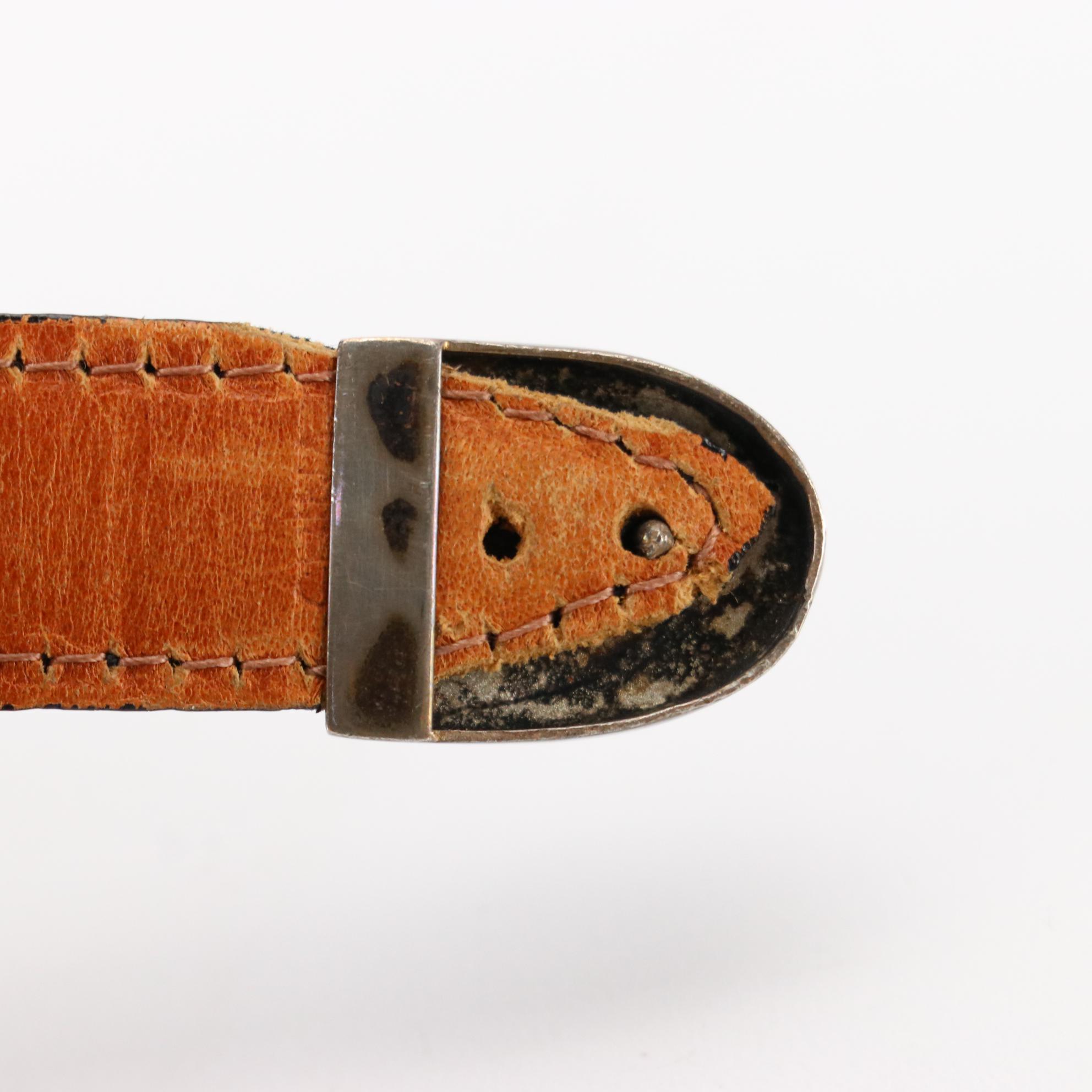 Temé Navajo Sterling Silver and Inlaid Belt Buckle on Alexander's Leather Belt