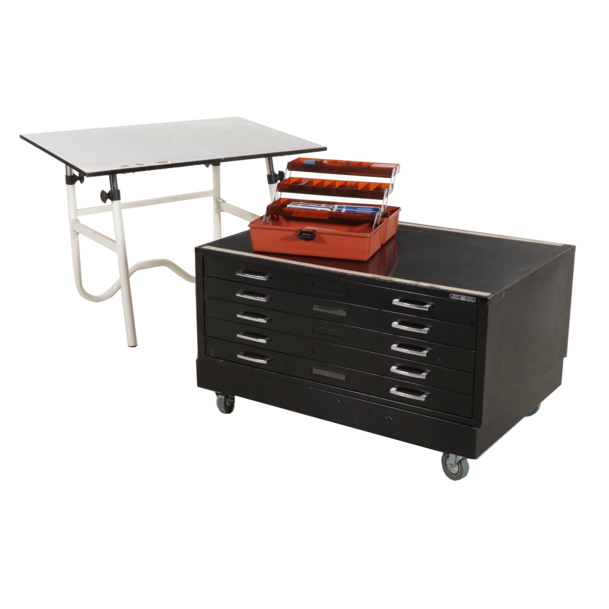 Mayline Flat File Cabinet, Drafting Table and Drawing Supplies