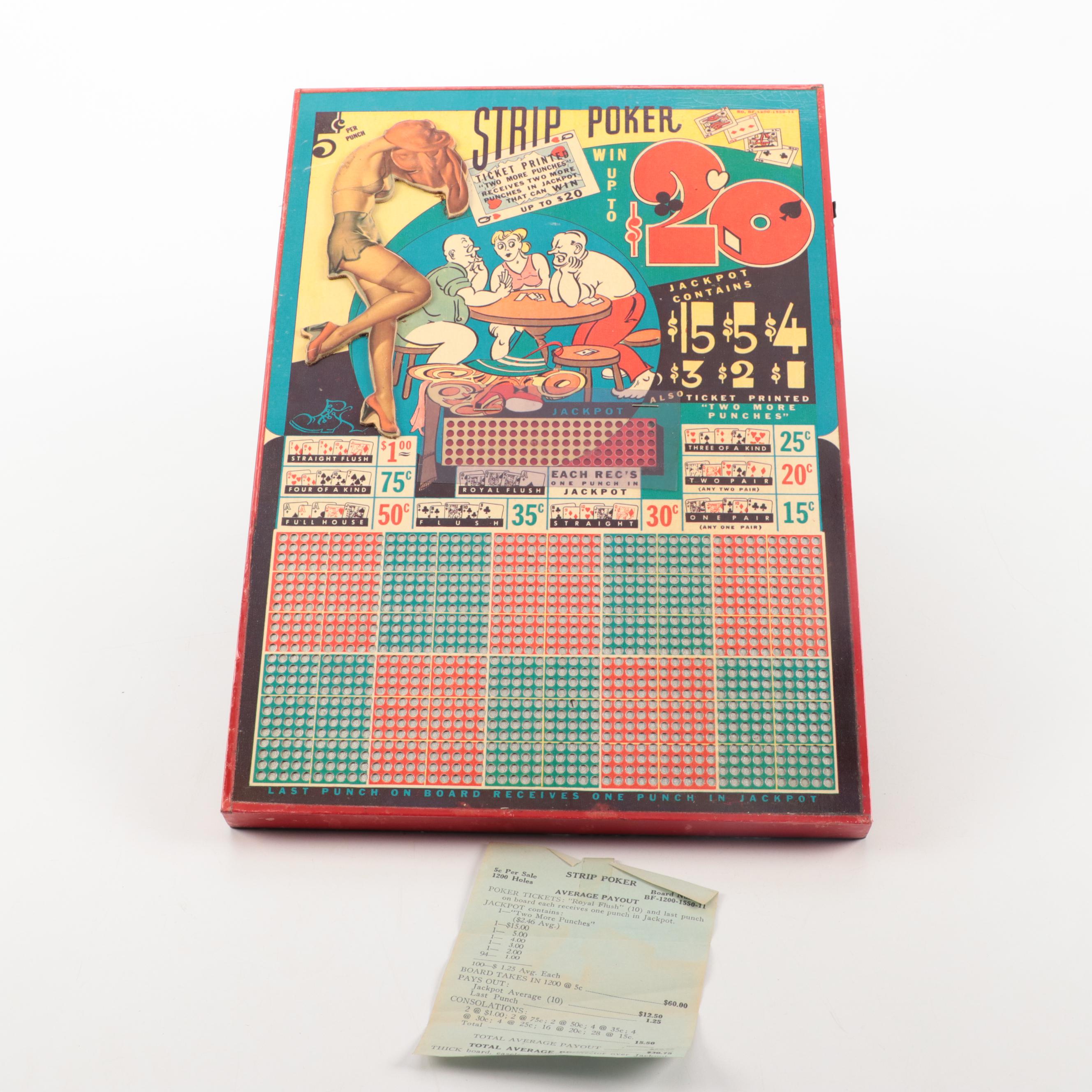 Strip Poker Punch Board, Mid-20th Century