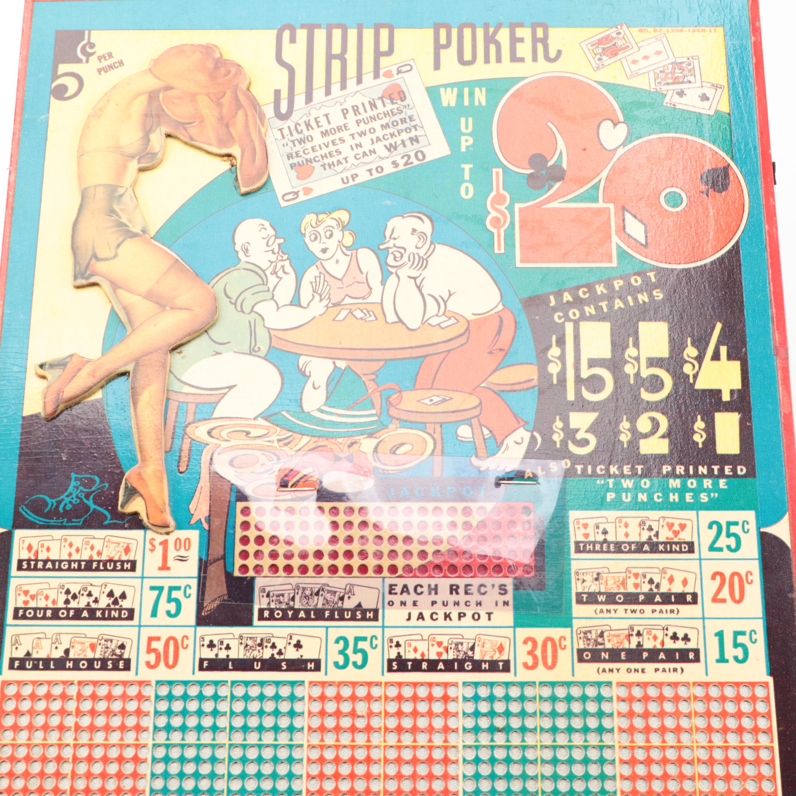 Strip Poker Punch Board, Mid-20th Century