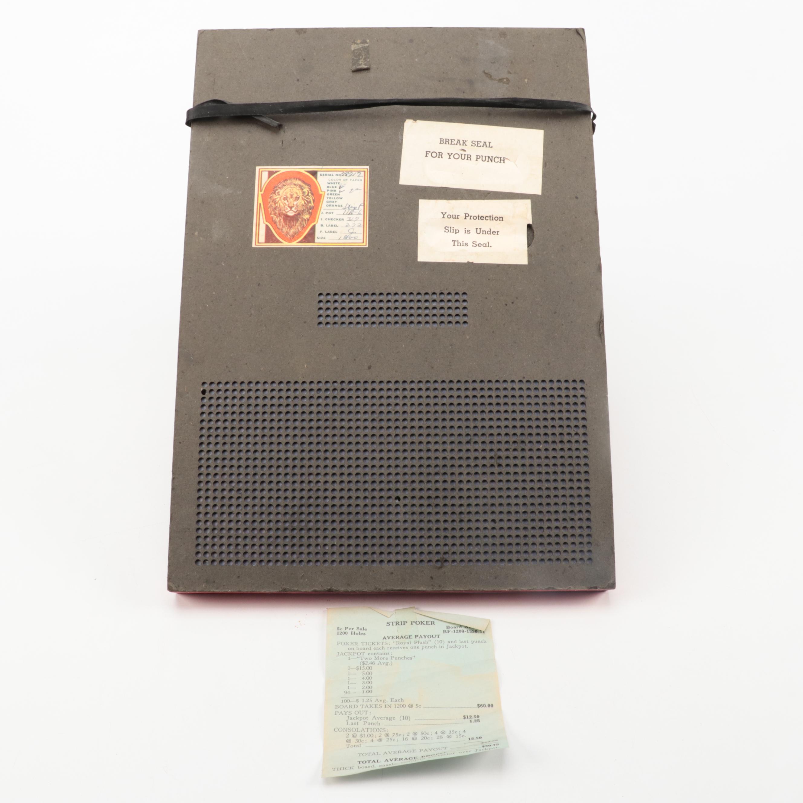 Strip Poker Punch Board, Mid-20th Century