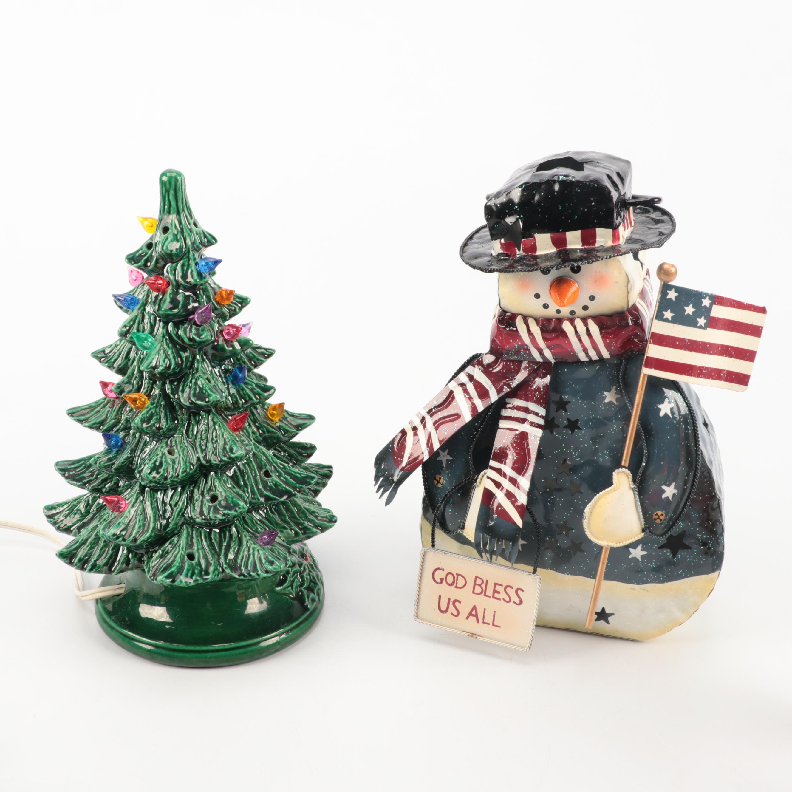 Holland Mold Mistletoe Dish with Metal Snowman and Other Christmas Décor