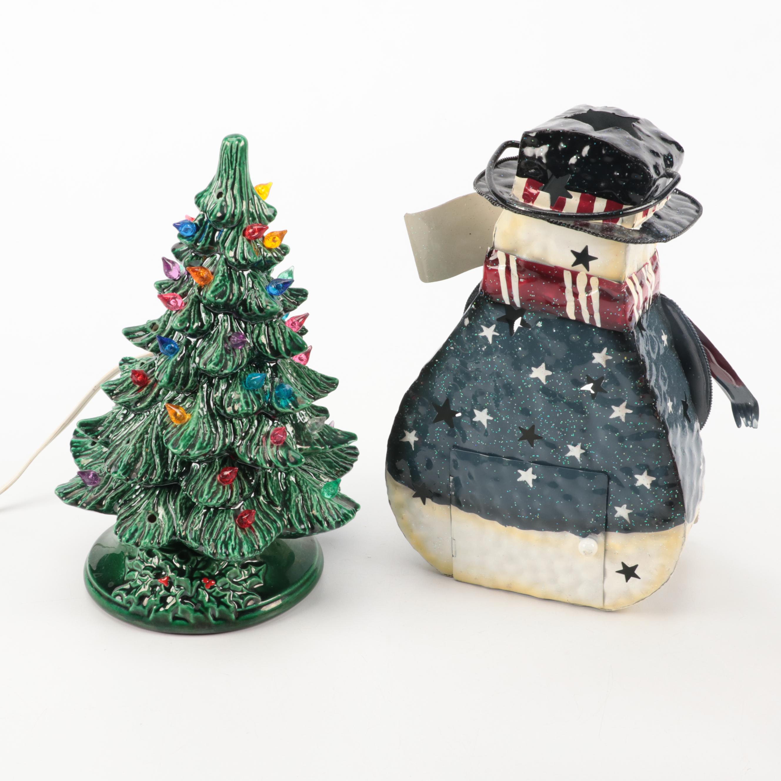 Holland Mold Mistletoe Dish with Metal Snowman and Other Christmas Décor