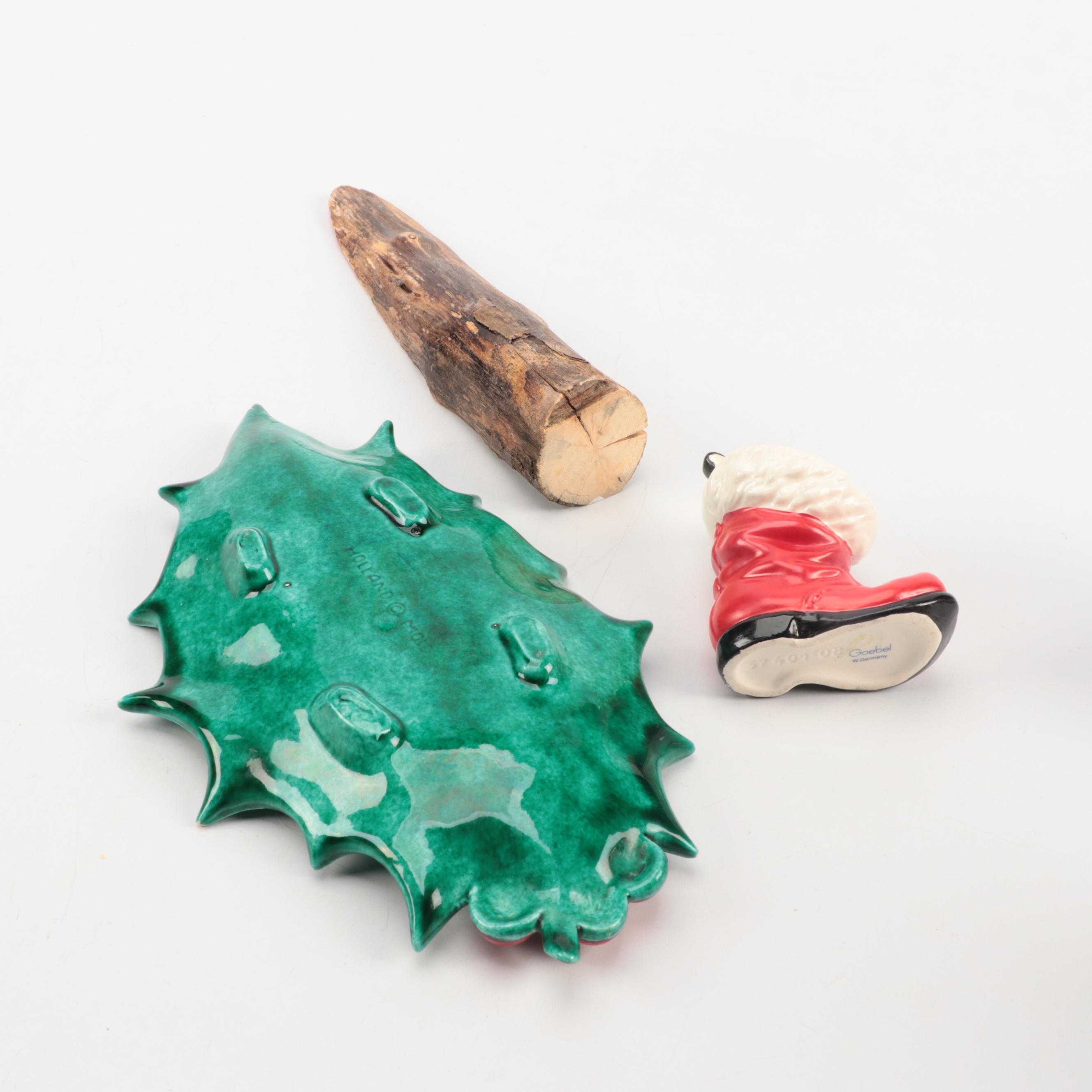 Holland Mold Mistletoe Dish with Metal Snowman and Other Christmas Décor