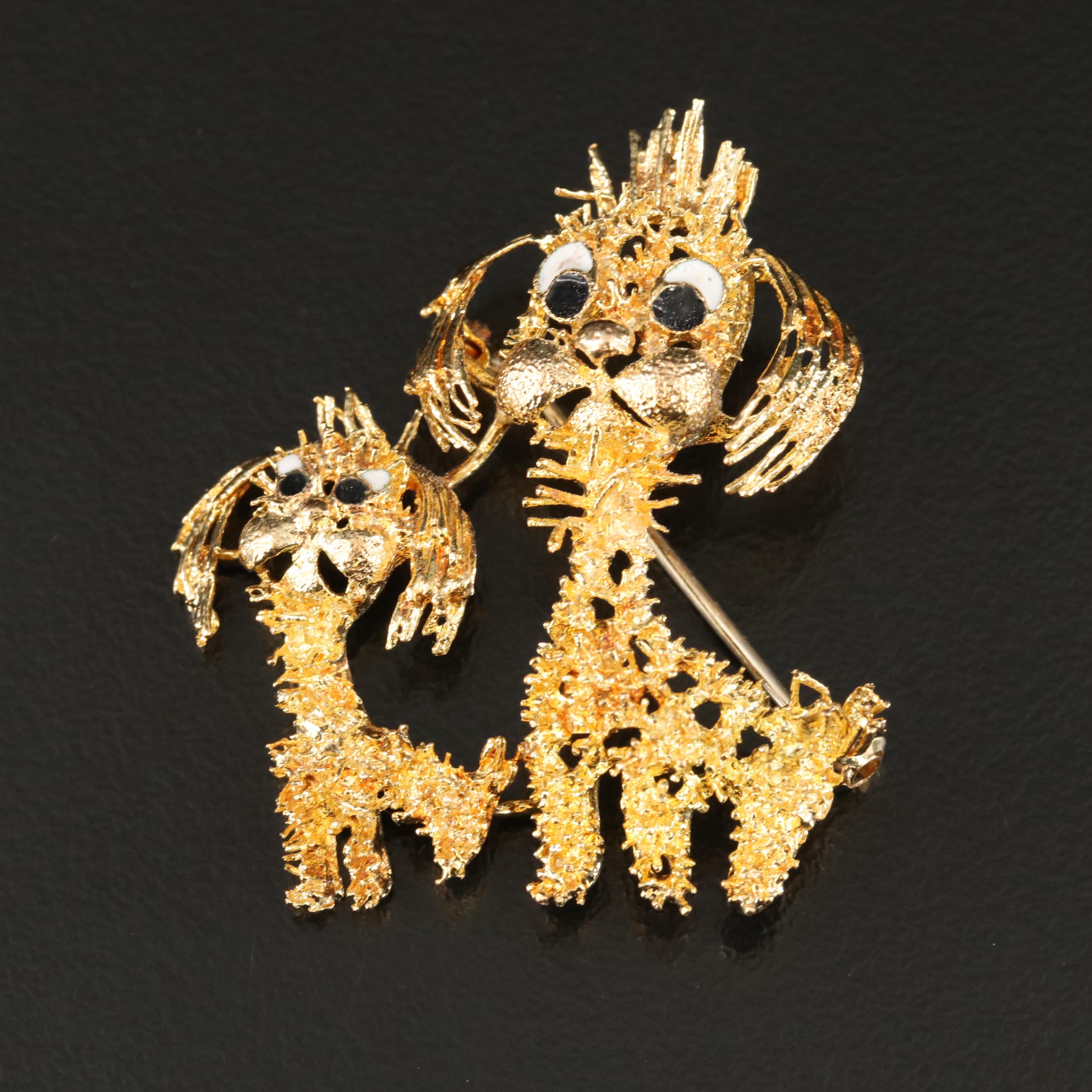 18K Enamel Dog Brooch