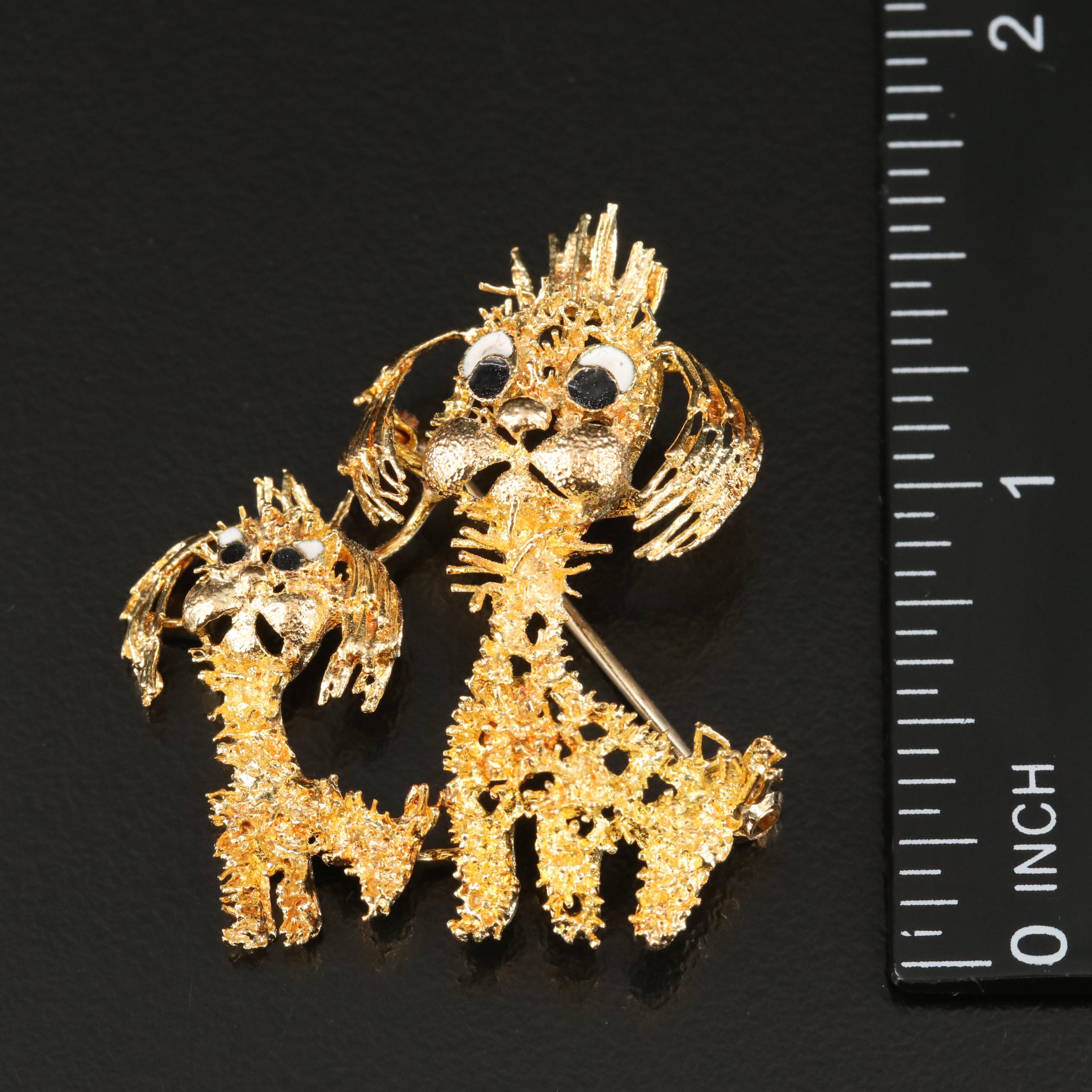 18K Enamel Dog Brooch